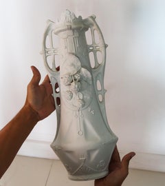 Czech Secessionist Art Nouveau 1920 Tall Vase in Biscuit White Porcelain
