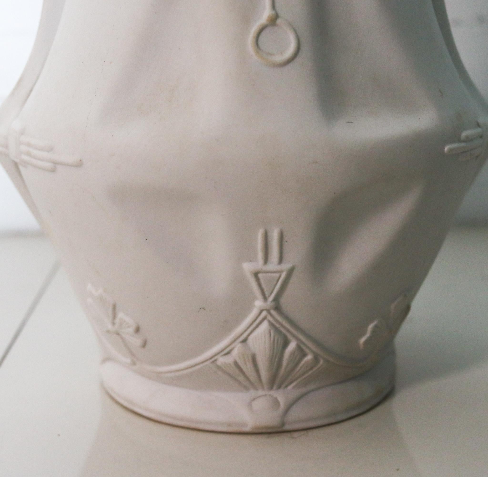 Czech Secessionist Art Nouveau 1920 Tall Vase in Biscuit White Porcelain In Excellent Condition For Sale In Miami, FL