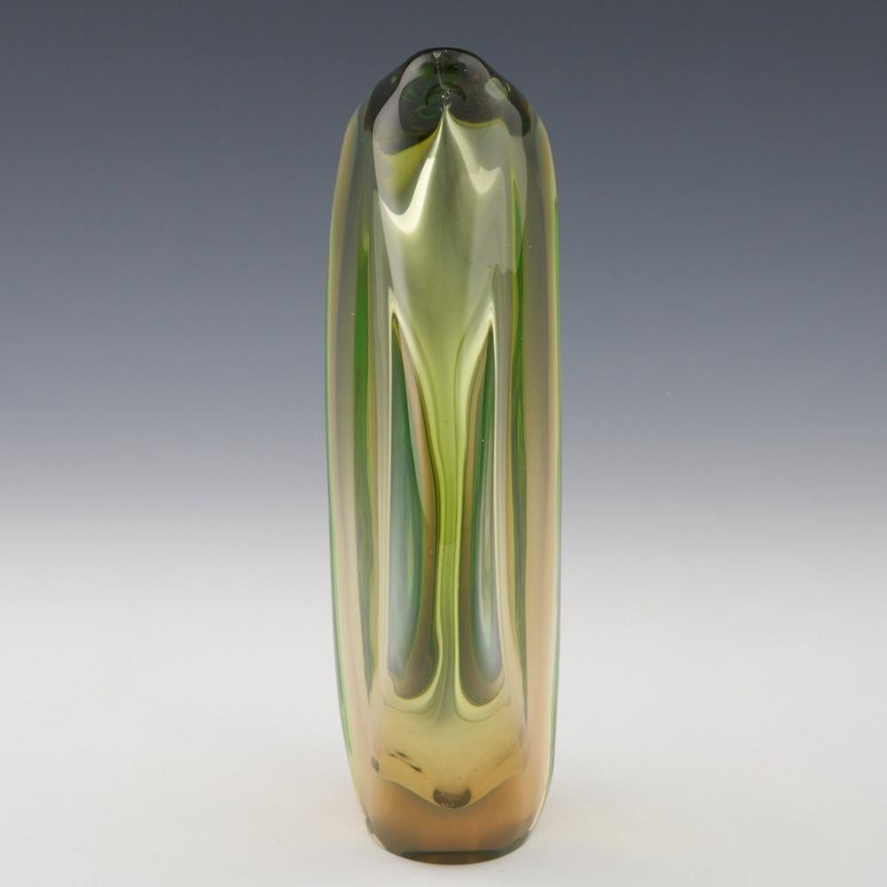 Glass Czech Skrdlovice Amber and Green Cased Vase Pattern 6011, 1960s 