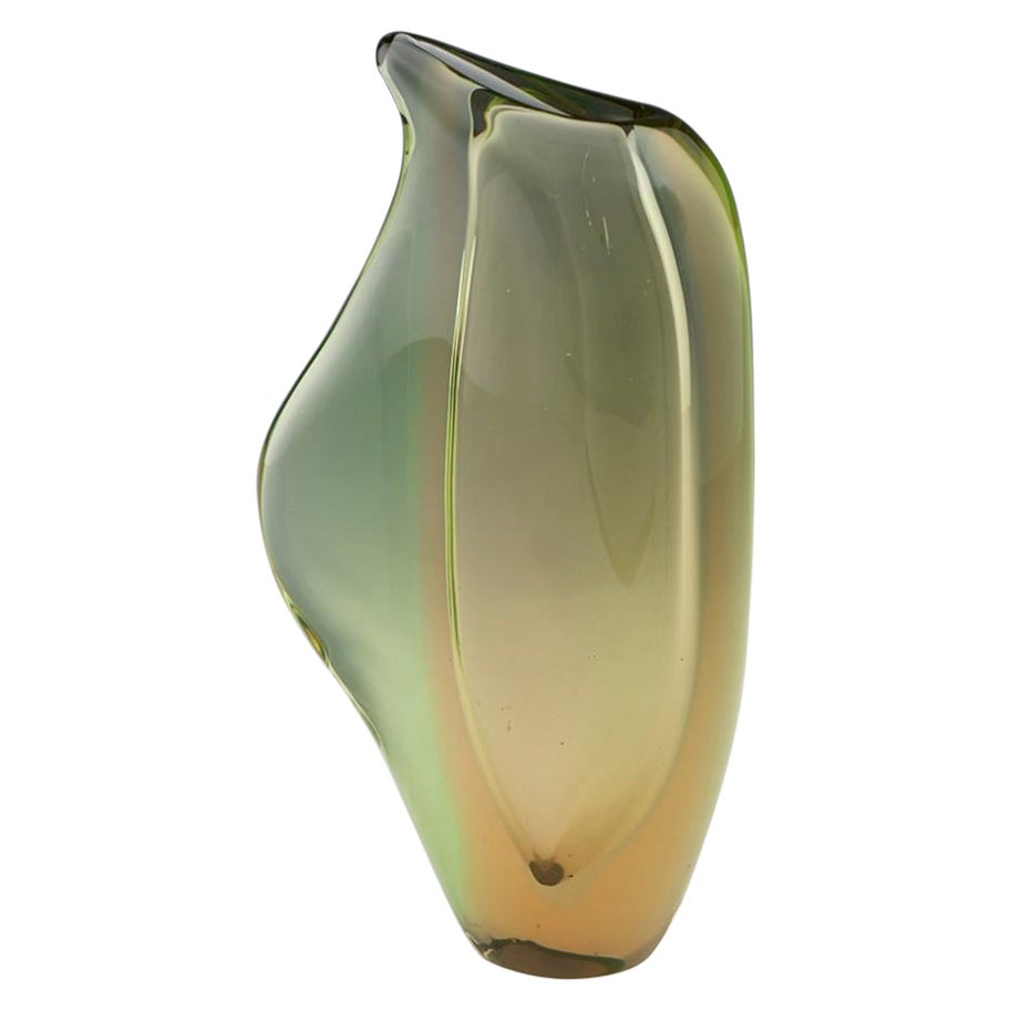 Czech Skrdlovice Amber and Green Cased Vase Pattern 6011, 1960s