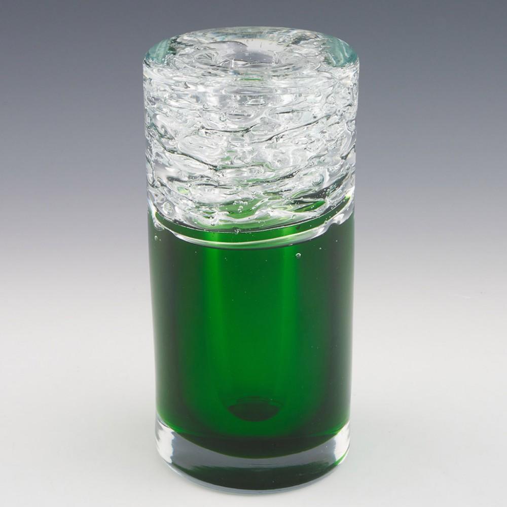 Heading : Czech Skrdlovice 'Whirlpool' vase designed by Frantisek Vízner
Date : Designed 1974
Origin : Czechoslovakia
Bowl Features : Cased green glass with a clear bublby upper section
Marks : None
Type : Lead
Size : 18.5cm height, 8.7cm