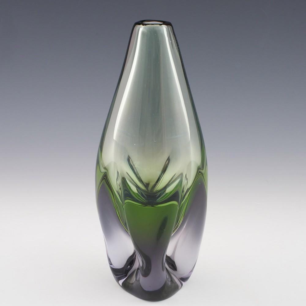 Heading : Czech Skrdlovoice Pattern 6346 by Jan Juda
Date : 1963
Origin : Skrdlovoice
Bowl Features : Amethyst and green case class
Marks : None
Type : Lead glass
Size : Height 22cm
Condition : Excellent, age related wear on base only
Restoration :