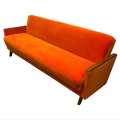Czech Sofa Bed Orange Velvet Midcentury