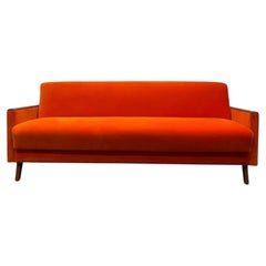 Vintage Czech Sofa Bed Orange Velvet Midcentury
