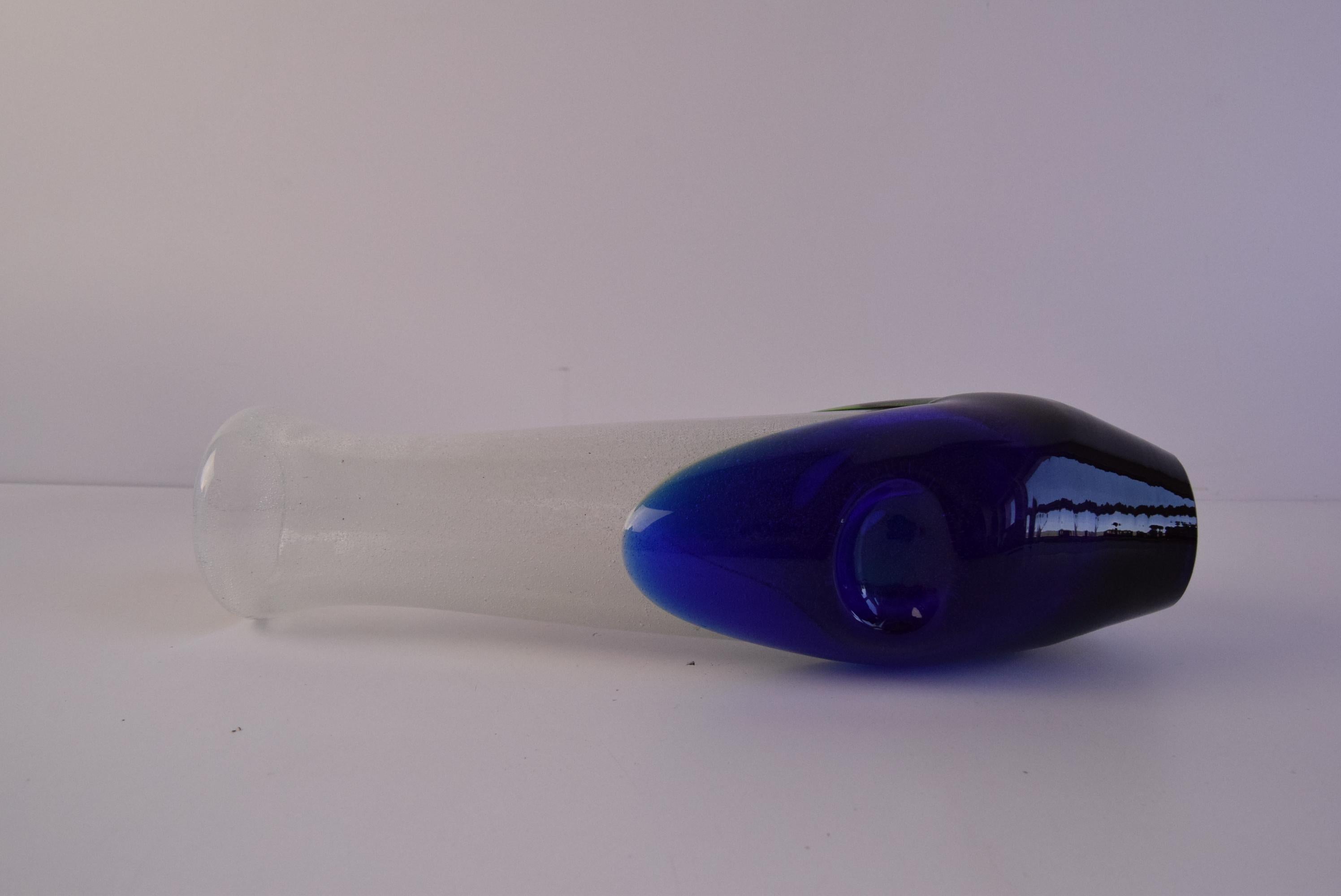 Czech Sommerso Art Glass Vase in Blue and Green For Sale 5