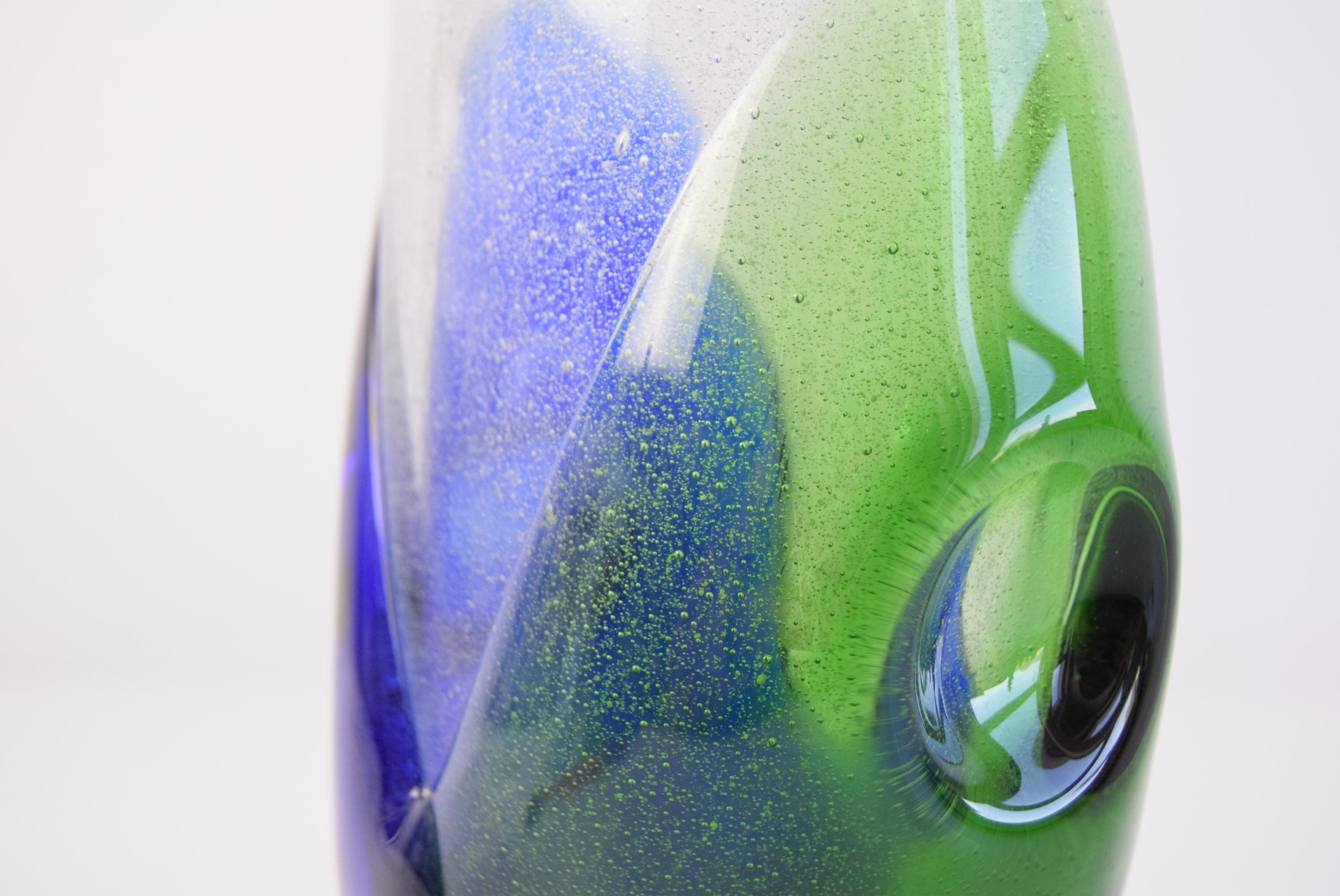 Czech Sommerso Art Glass Vase in Blue and Green For Sale 2