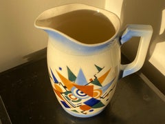 Czech Spritzdekor Cubist Ceramic Pottery Pitcher in the manner of Kandinsky