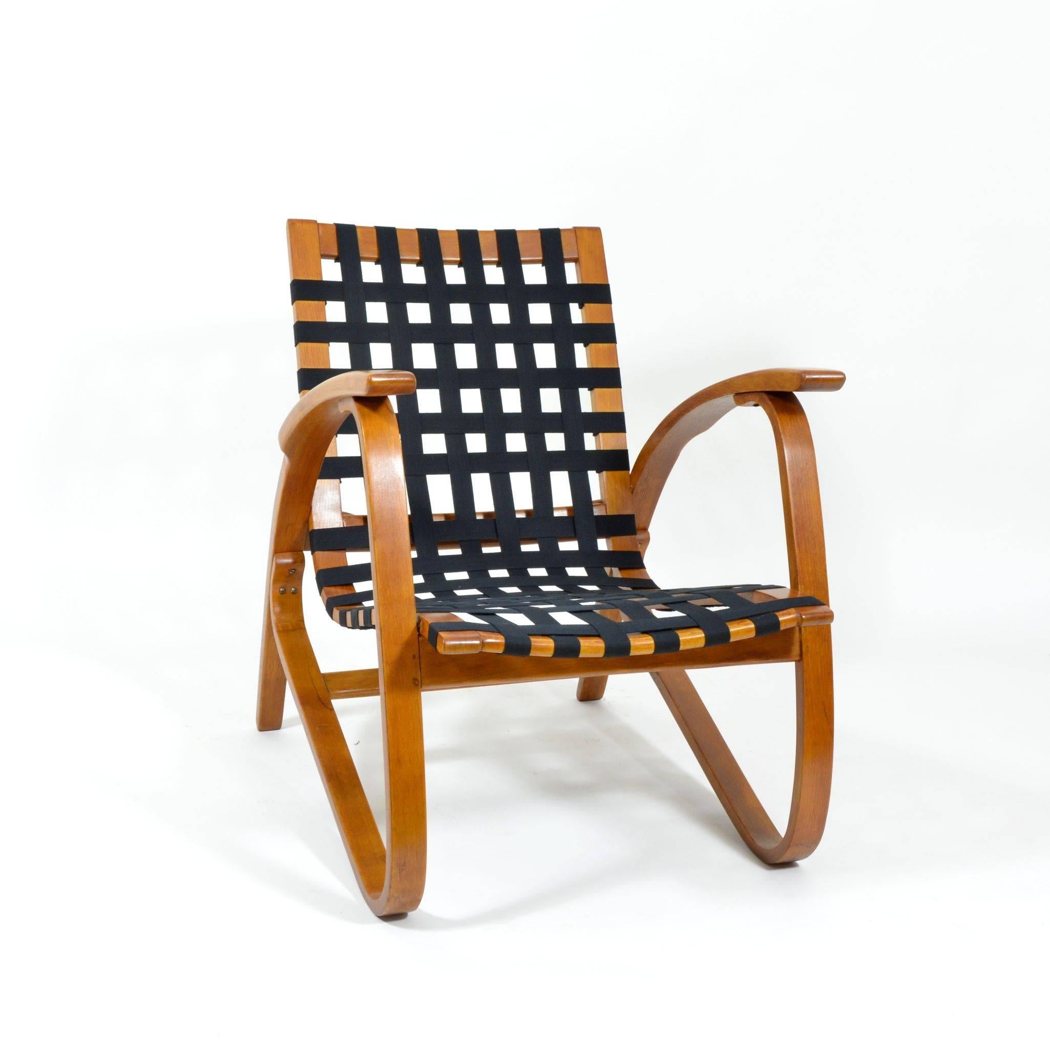 Textile Czech Strap Armchair by Jan Vaněk, 1930s For Sale