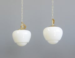 Czech Teardrop Opaline Pendant Lights Circa 1940s