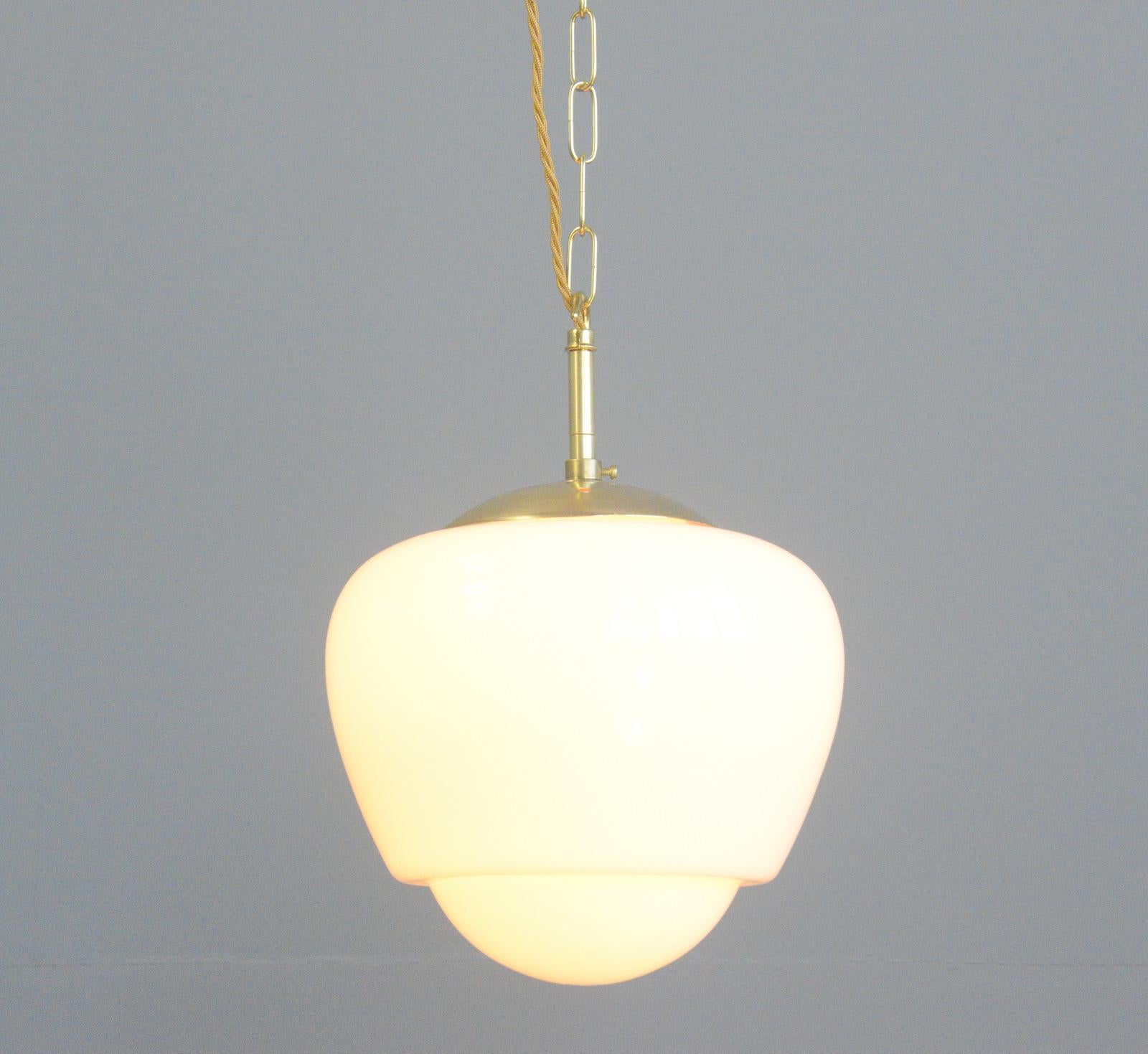 Mid-20th Century Czech Teardrop Opaline Pendant Lights Circa 1940s For Sale