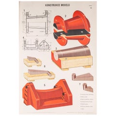 Vintage Czech Technical Industrial Drawing, Foundry Mould Engineering Poster, 12