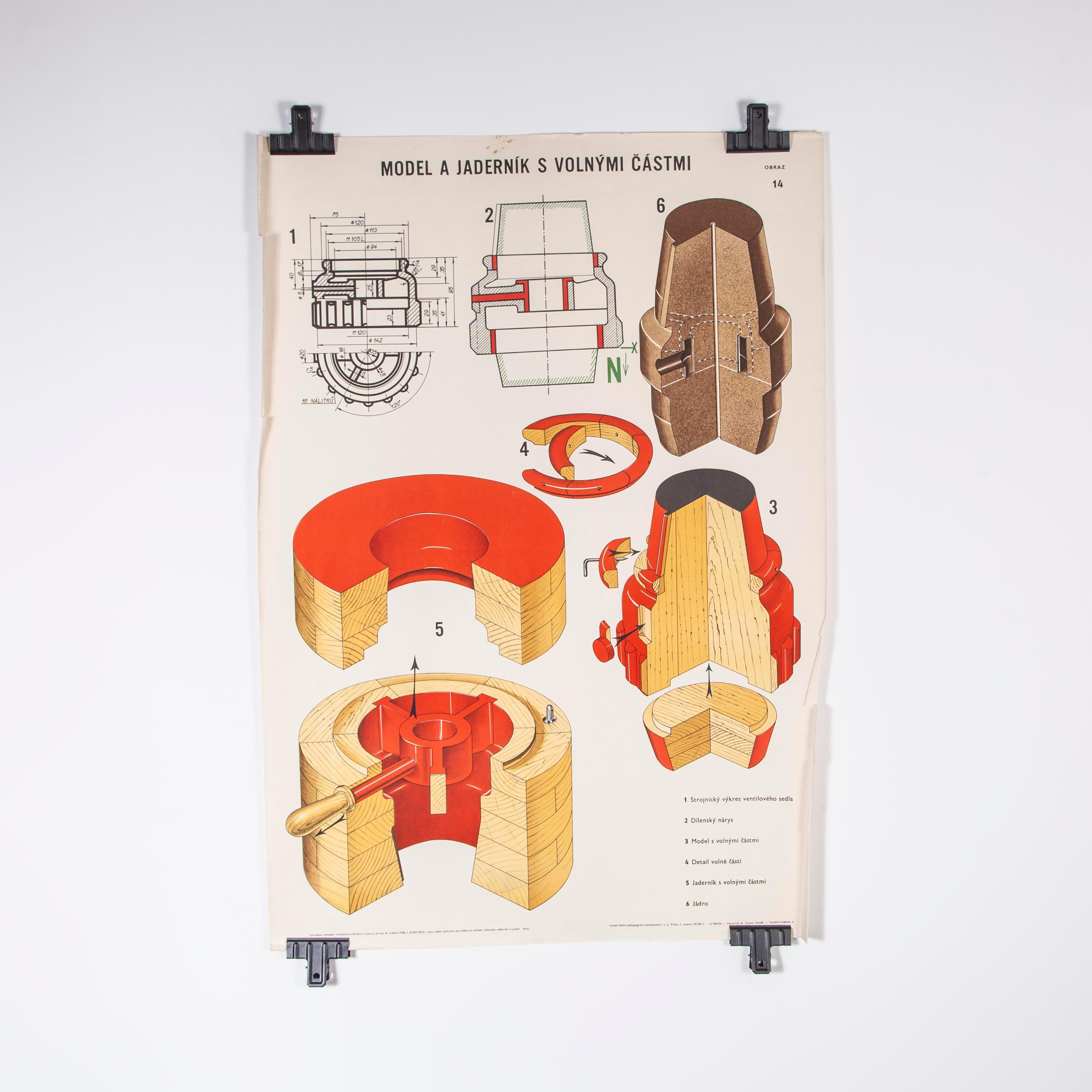 Late 20th Century Czech Technical Industrial Drawing, Foundry Mould Engineering Poster, 13 For Sale