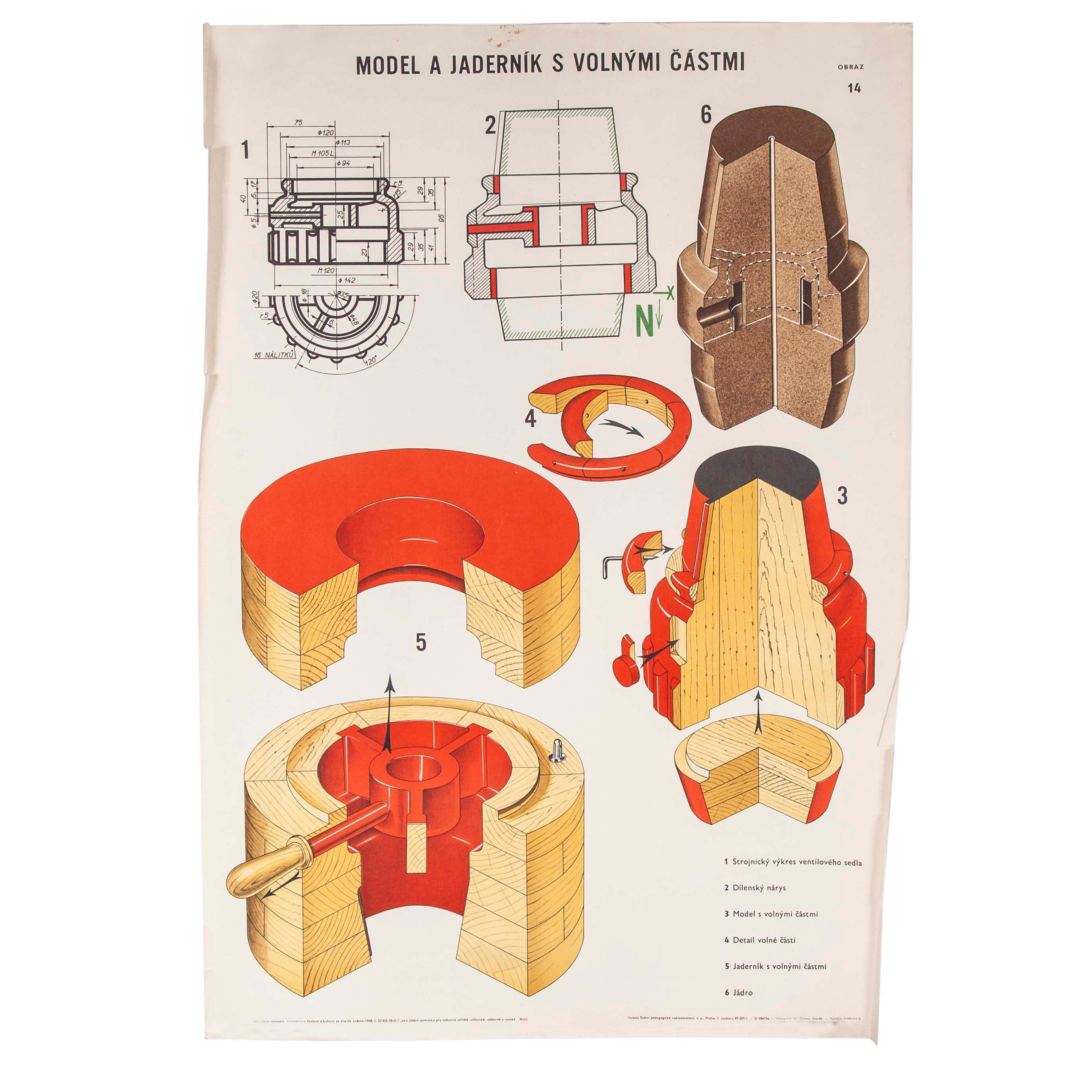 Czech Technical Industrial Drawing, Foundry Mould Engineering Poster, 13 For Sale