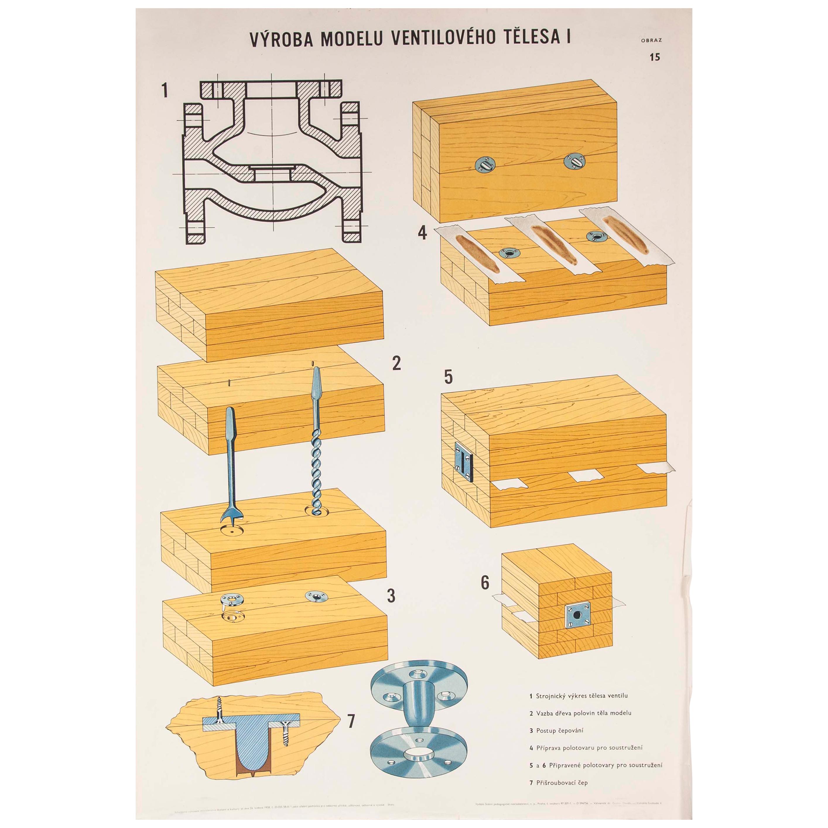 Czech Technical Industrial Drawing, Foundry Mould Engineering Poster, 14 For Sale