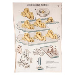 Vintage Czech Technical Industrial Drawing, Foundry Mould Engineering Poster, 15