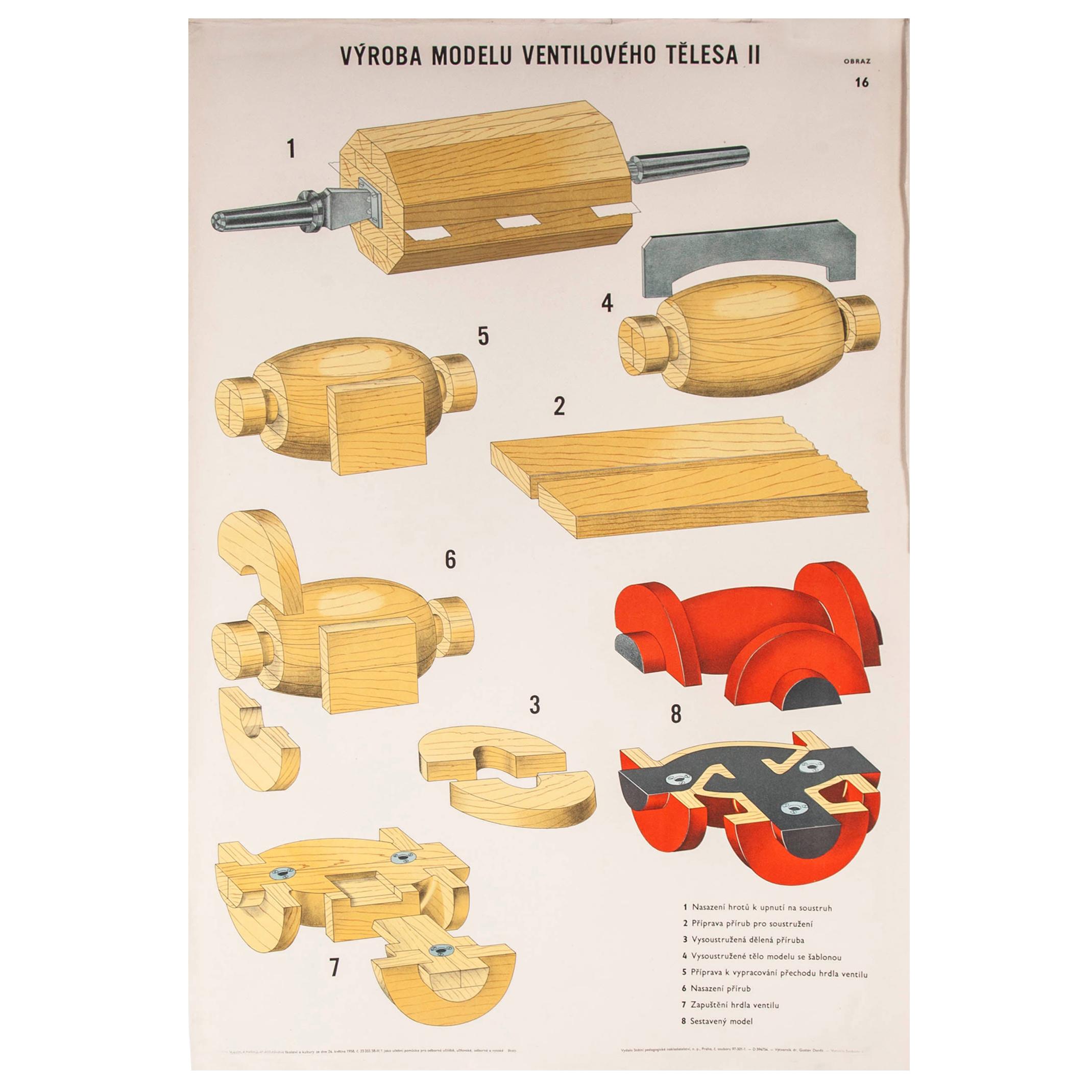 Czech Technical Industrial Drawing, Foundry Mould Engineering Poster, 16 For Sale