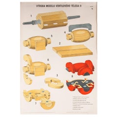 Vintage Czech Technical Industrial Drawing, Foundry Mould Engineering Poster, 16