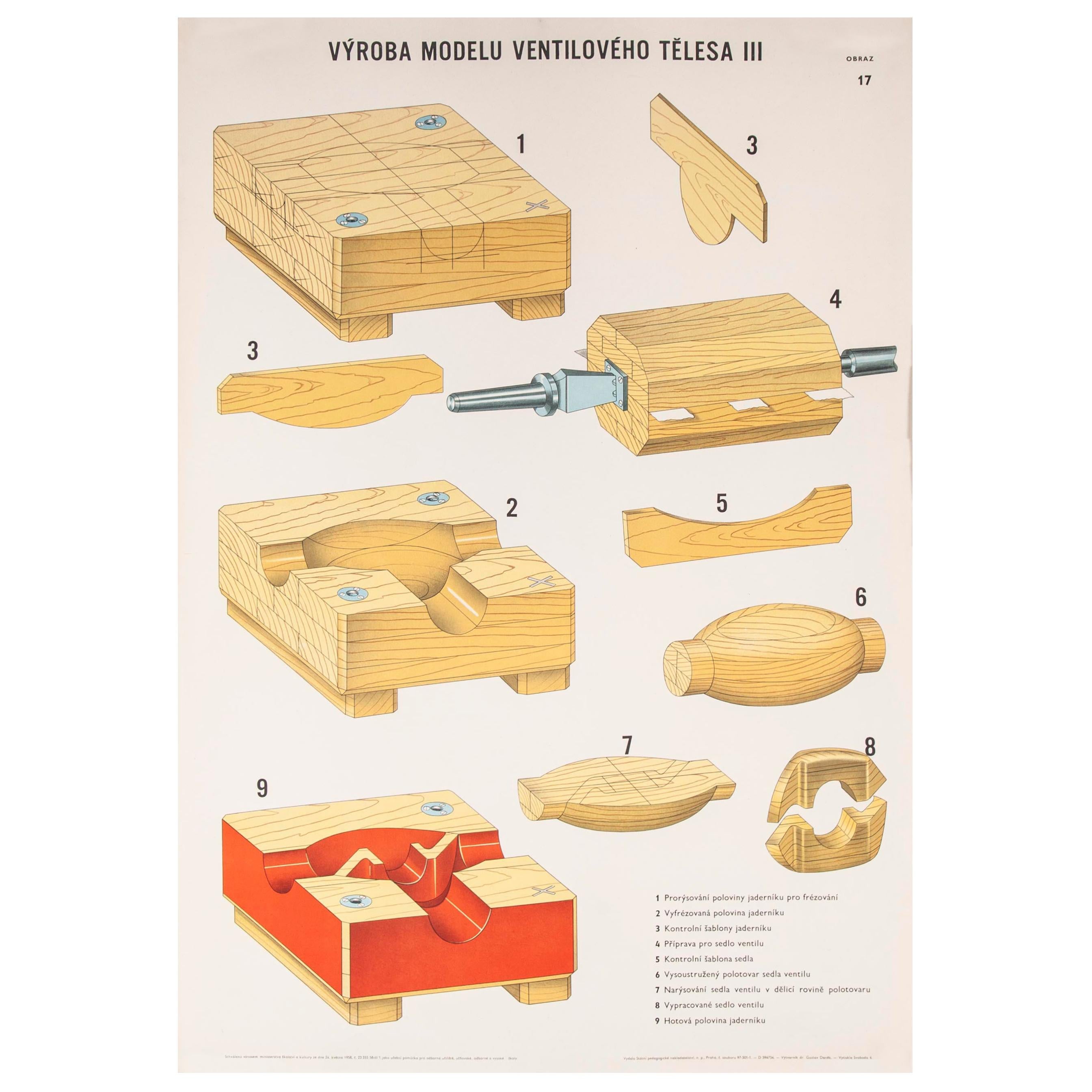 Czech Technical Industrial Drawing, Foundry Mould Engineering Poster, 17 For Sale