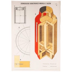 Vintage Czech Technical Industrial Drawing, Foundry Mould Engineering Poster, 19