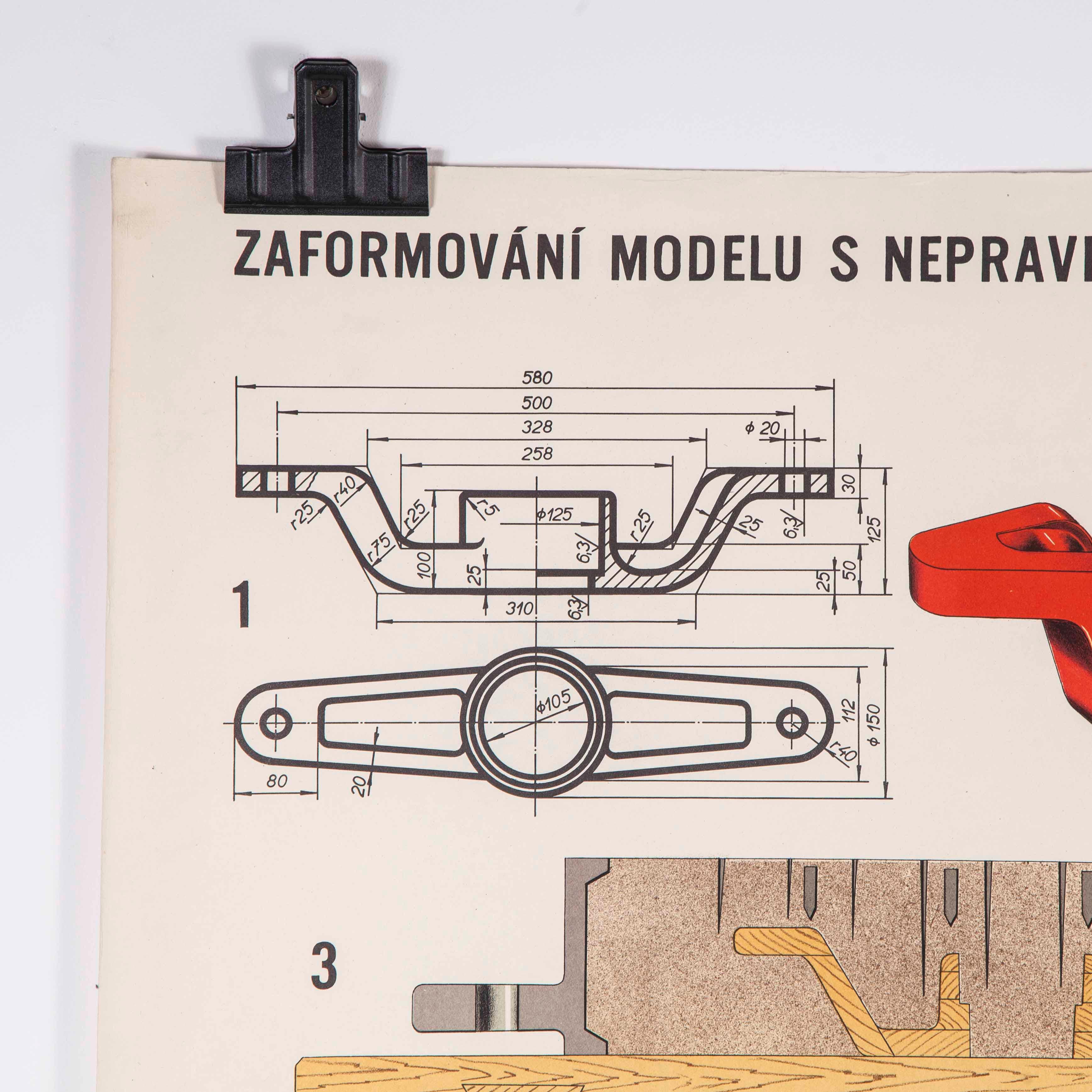 Paper Czech Technical Industrial Drawing, Foundry Mould Engineering Poster, 25 For Sale