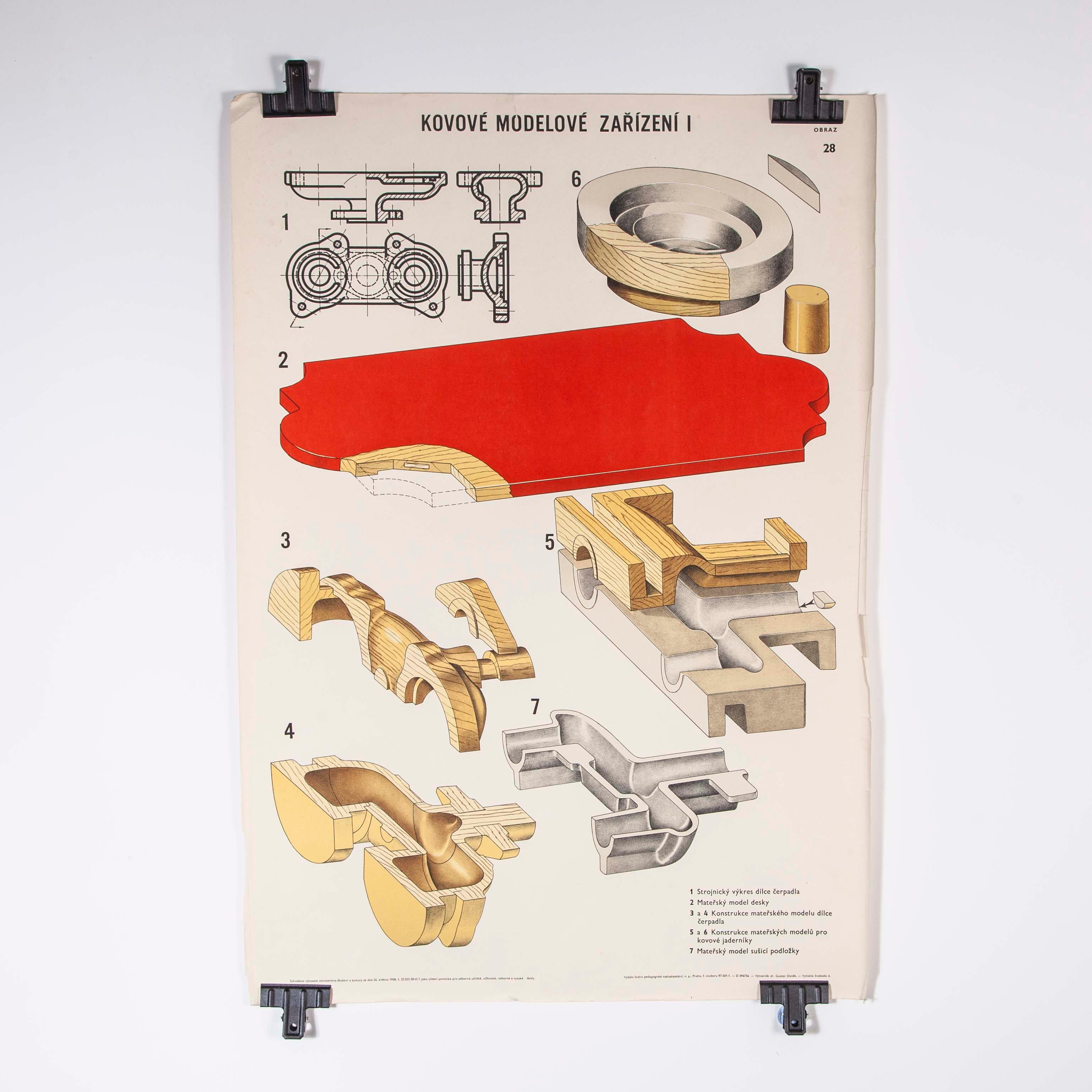 Late 20th Century Czech Technical Industrial Drawing, Foundry Mould Engineering Poster, 29 For Sale