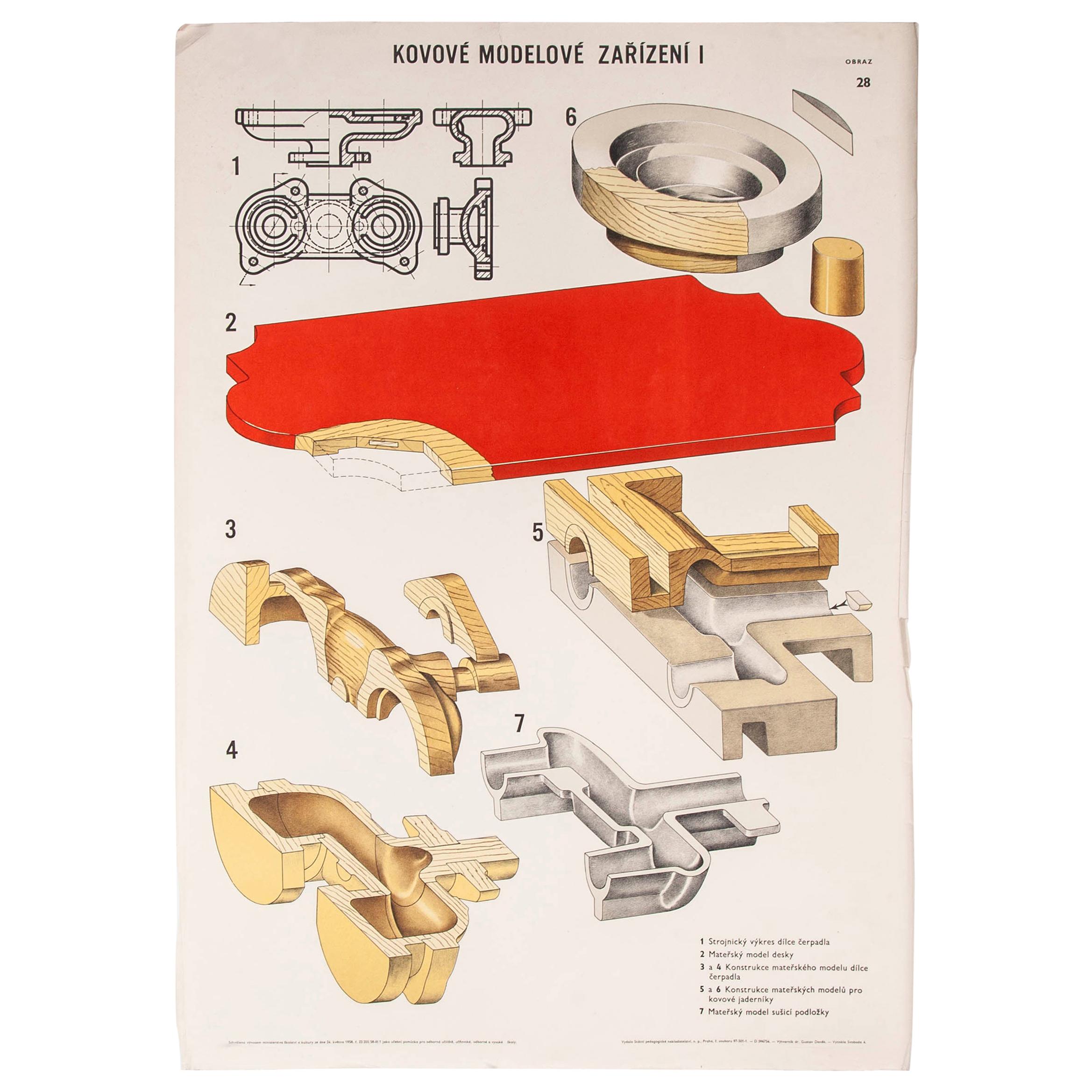 Czech Technical Industrial Drawing, Foundry Mould Engineering Poster, 29 For Sale