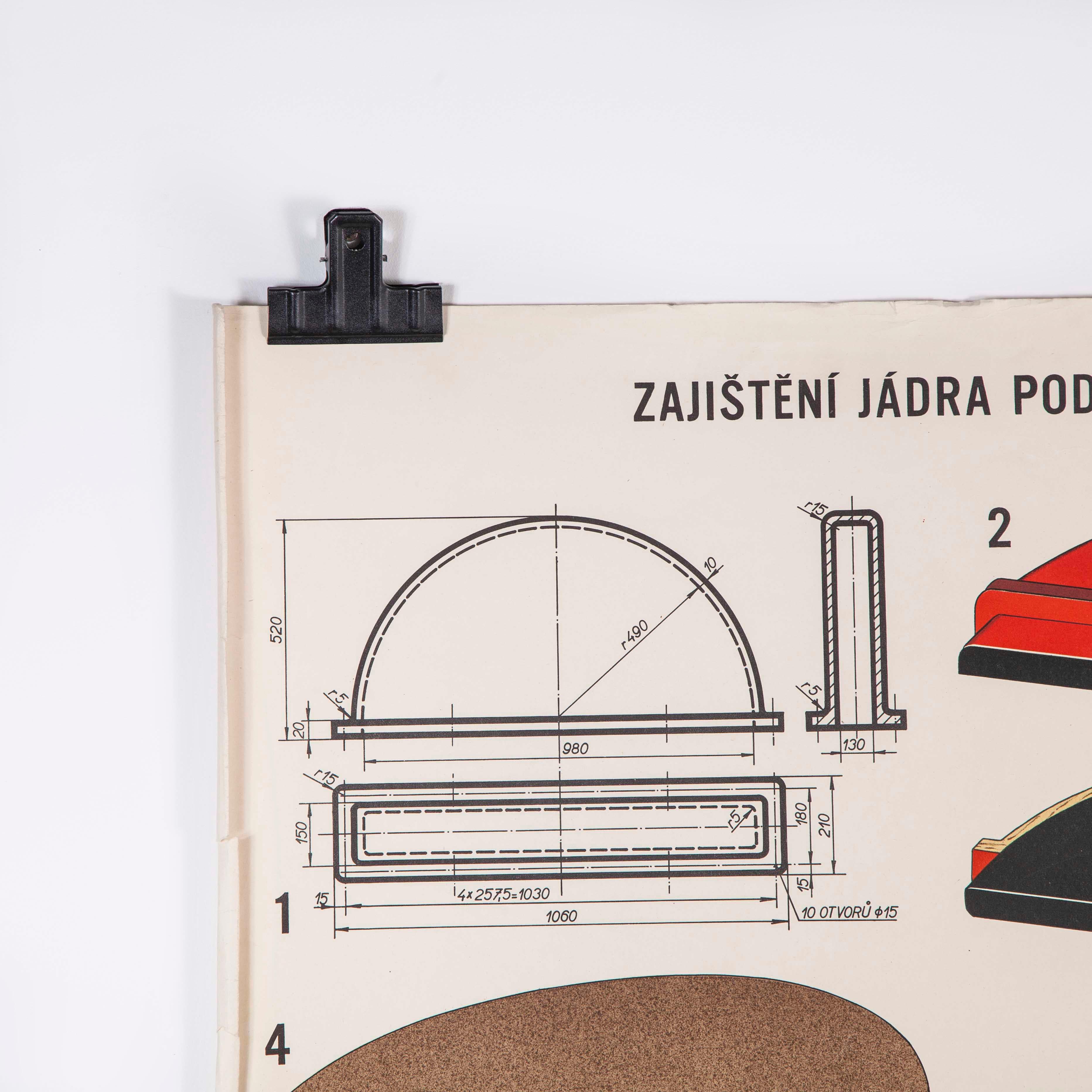 Paper Czech Technical Industrial Drawing, Foundry Mould Engineering Poster, 3 For Sale