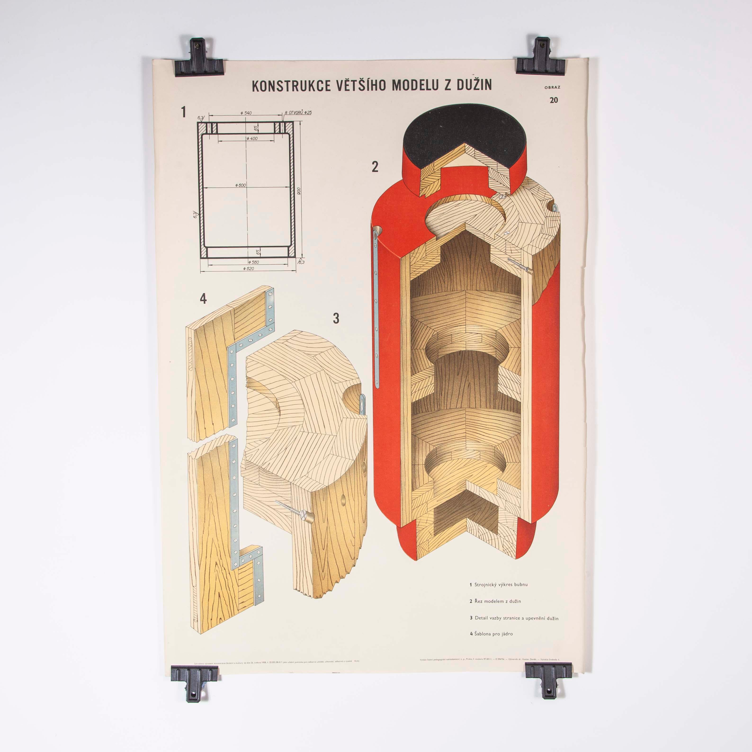 Late 20th Century Czech Technical Industrial Drawing, Foundry Mould Engineering Poster, 32 For Sale