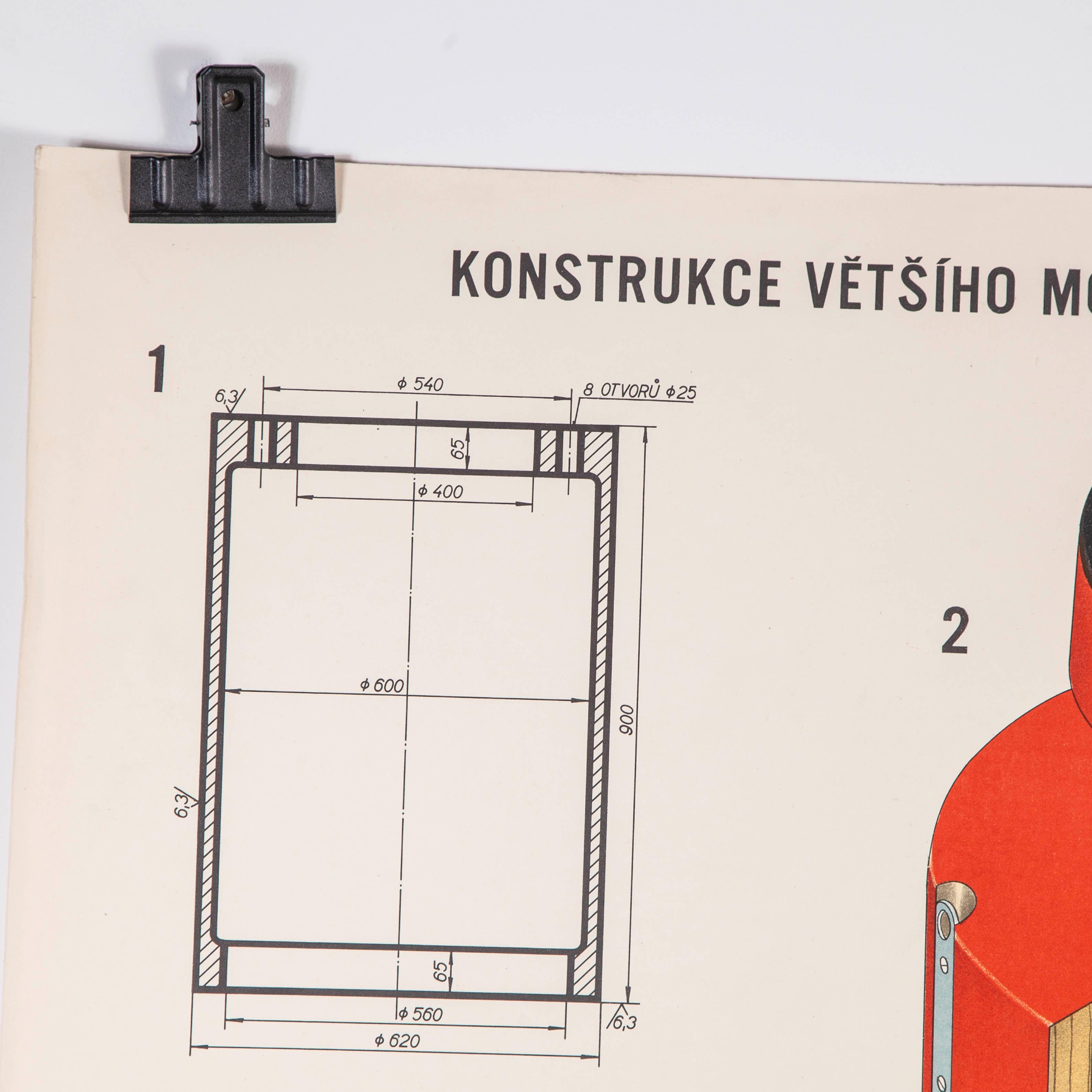 Paper Czech Technical Industrial Drawing, Foundry Mould Engineering Poster, 32 For Sale