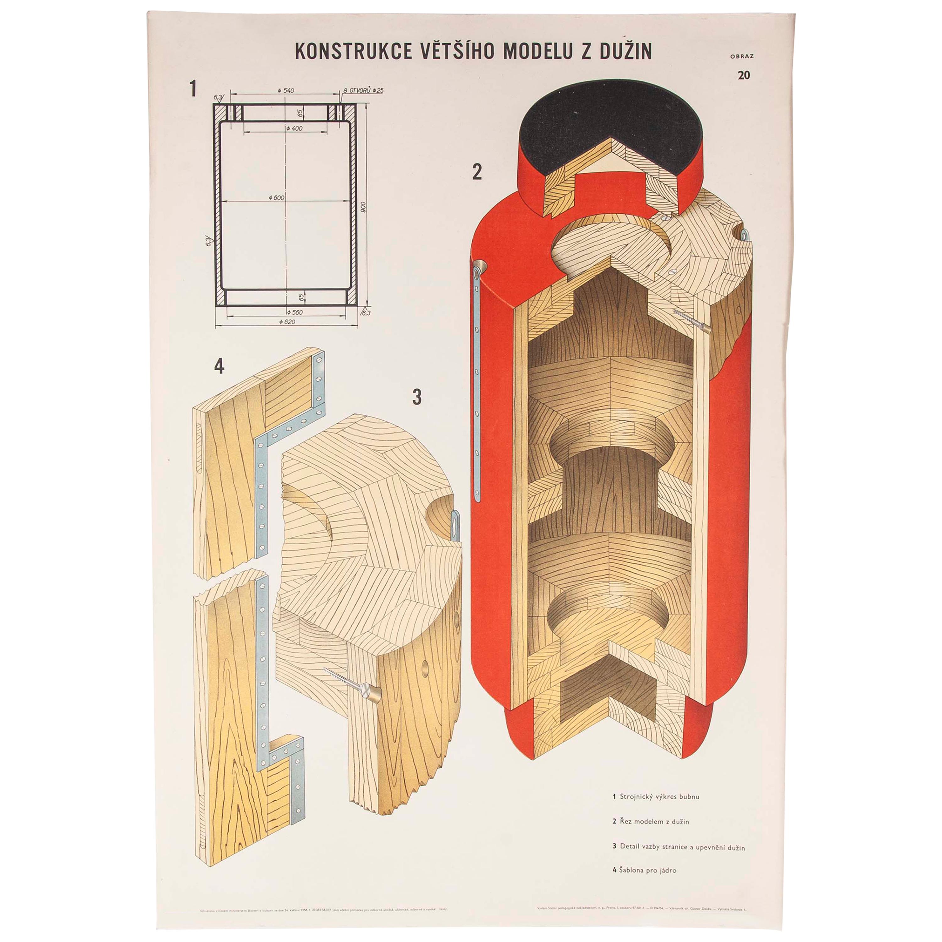 Czech Technical Industrial Drawing, Foundry Mould Engineering Poster, 32