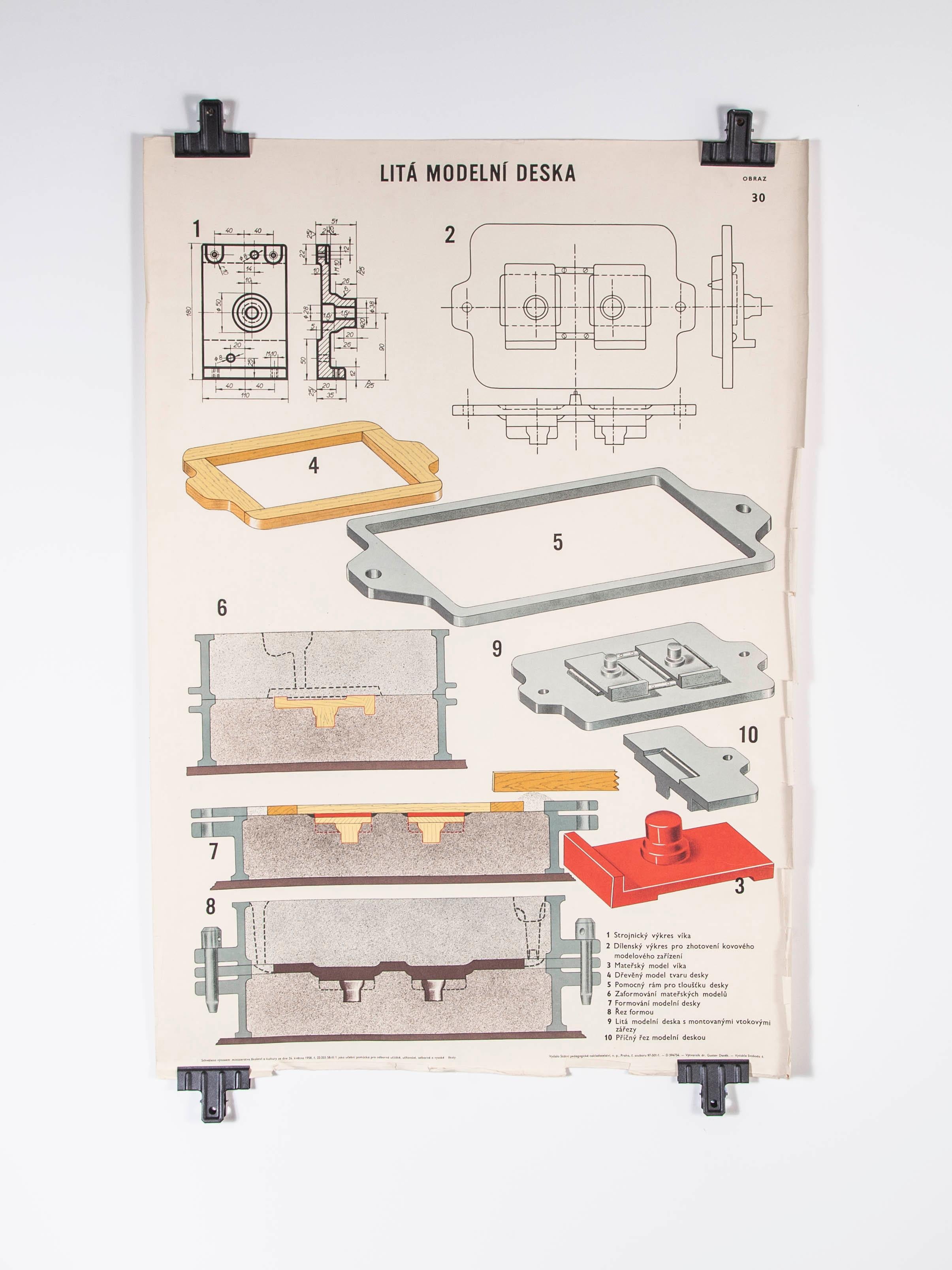 Czech technical industrial drawing, foundry mould engineering poster – 33

Sourced from an old engineering workshop in the Czech Republic, an amazing series of technical Industrial drawings explaining the process of sand casting and creating the