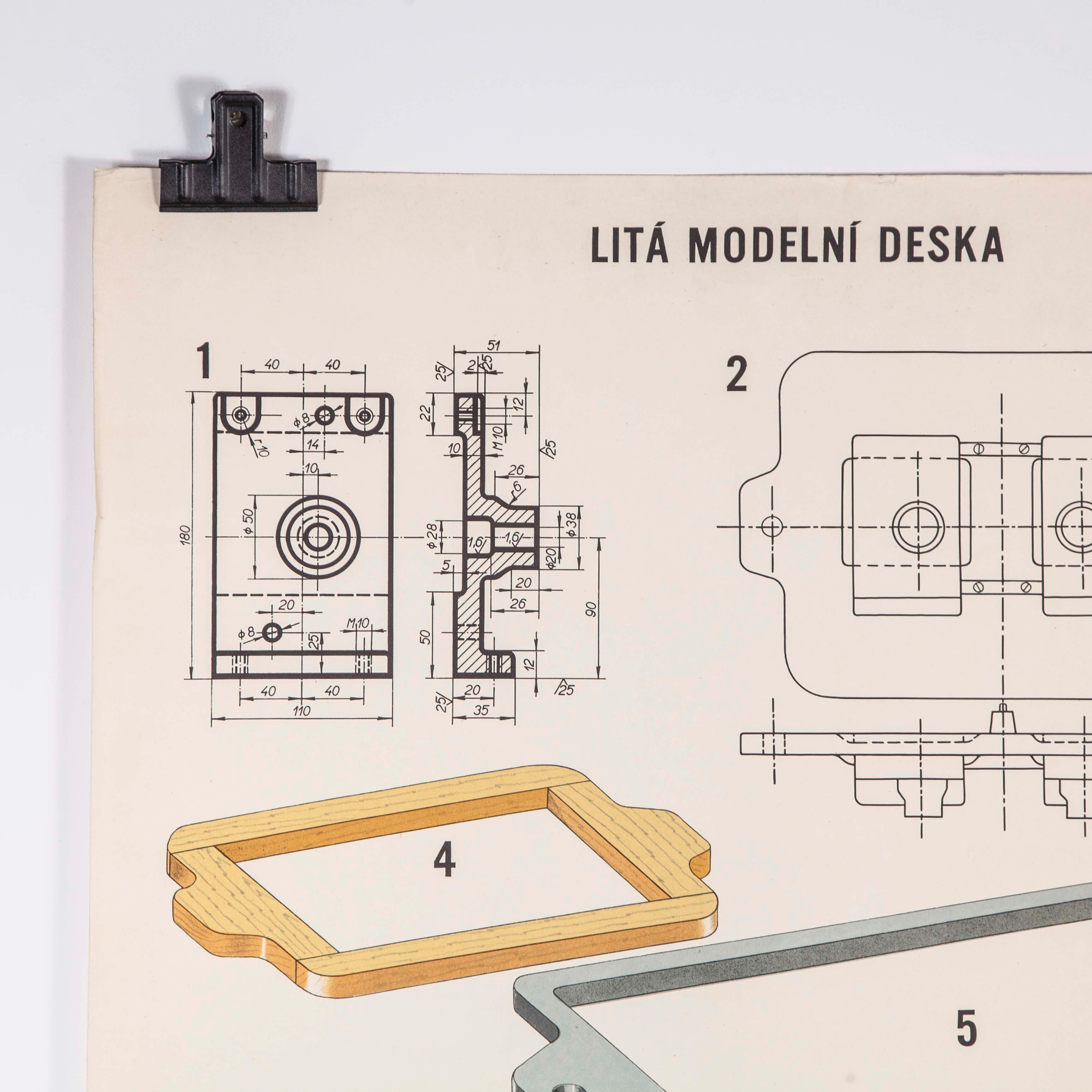 Paper Czech Technical Industrial Drawing, Foundry Mould Engineering Poster, 33 For Sale