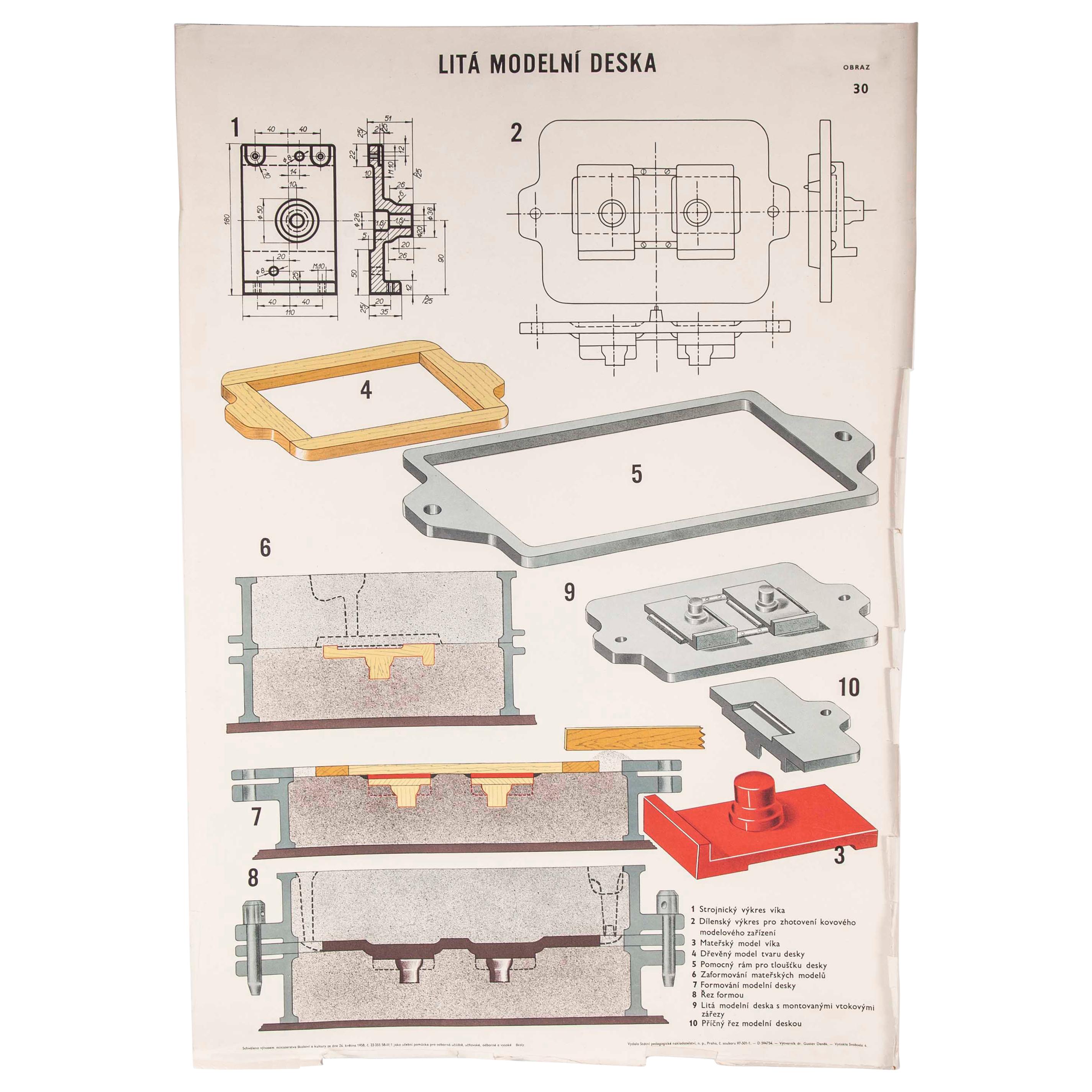 Czech Technical Industrial Drawing, Foundry Mould Engineering Poster, 33