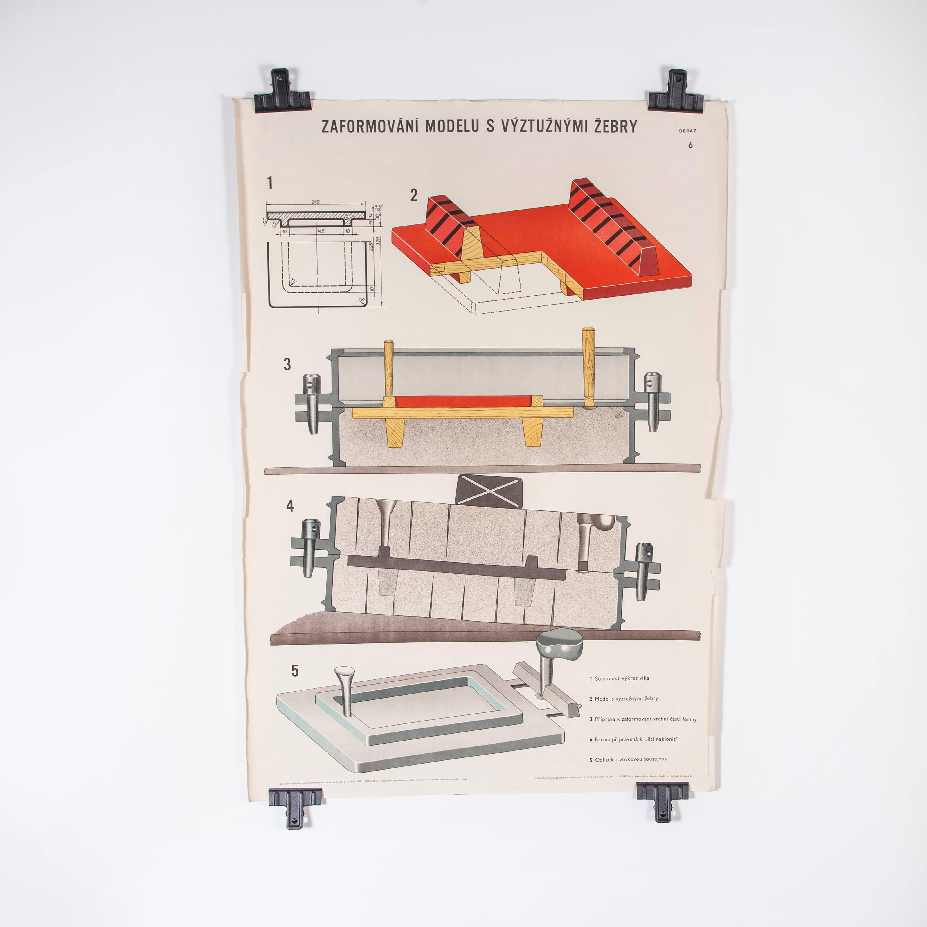 Czech Technical Industrial Drawing, Foundry Mould Engineering Poster, 4 In Good Condition In Hook, Hampshire