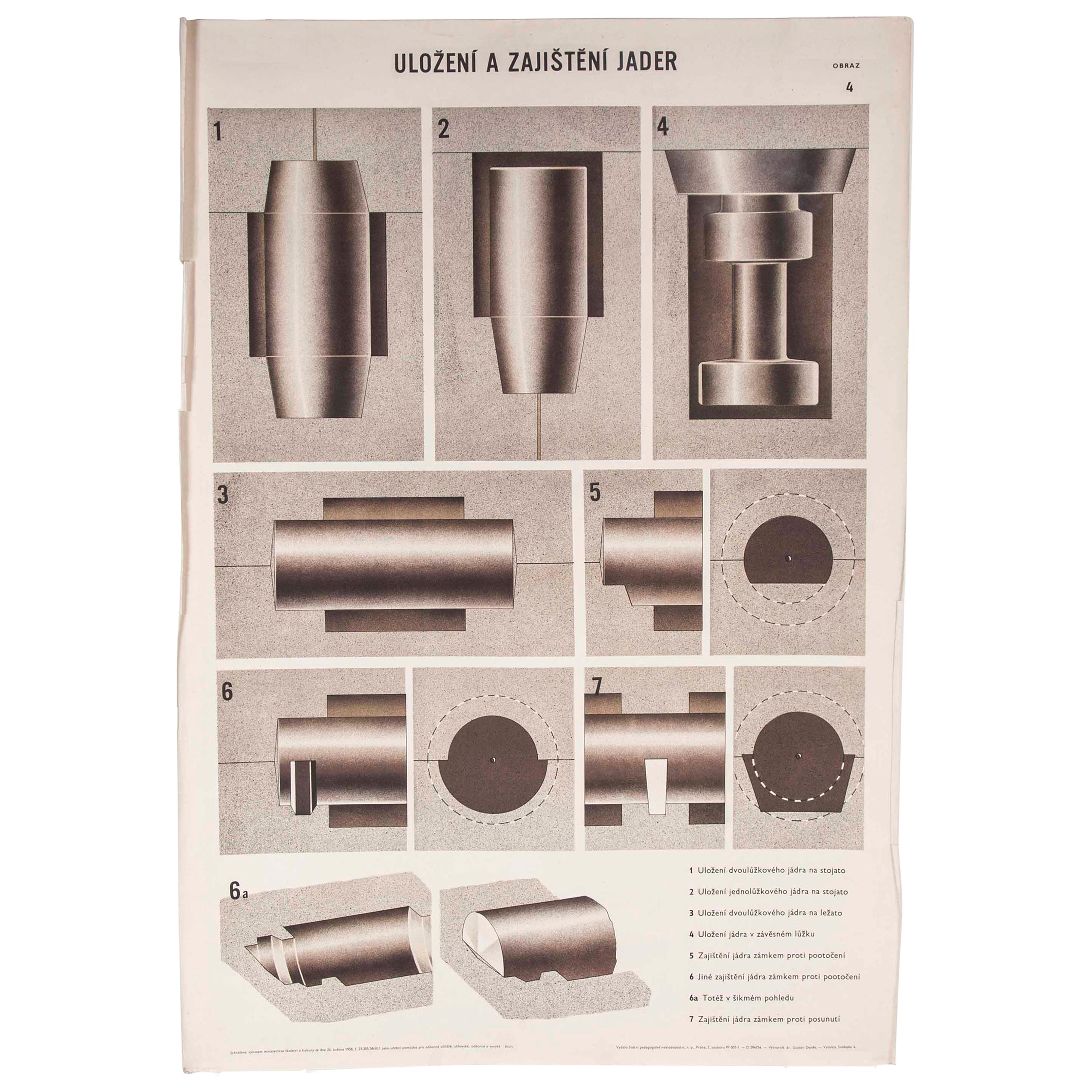 Czech Technical Industrial Drawing, Foundry Mould Engineering Poster, 5 For Sale