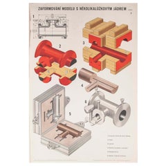Vintage Czech Technical Industrial Drawing, Foundry Mould Engineering Poster, 6