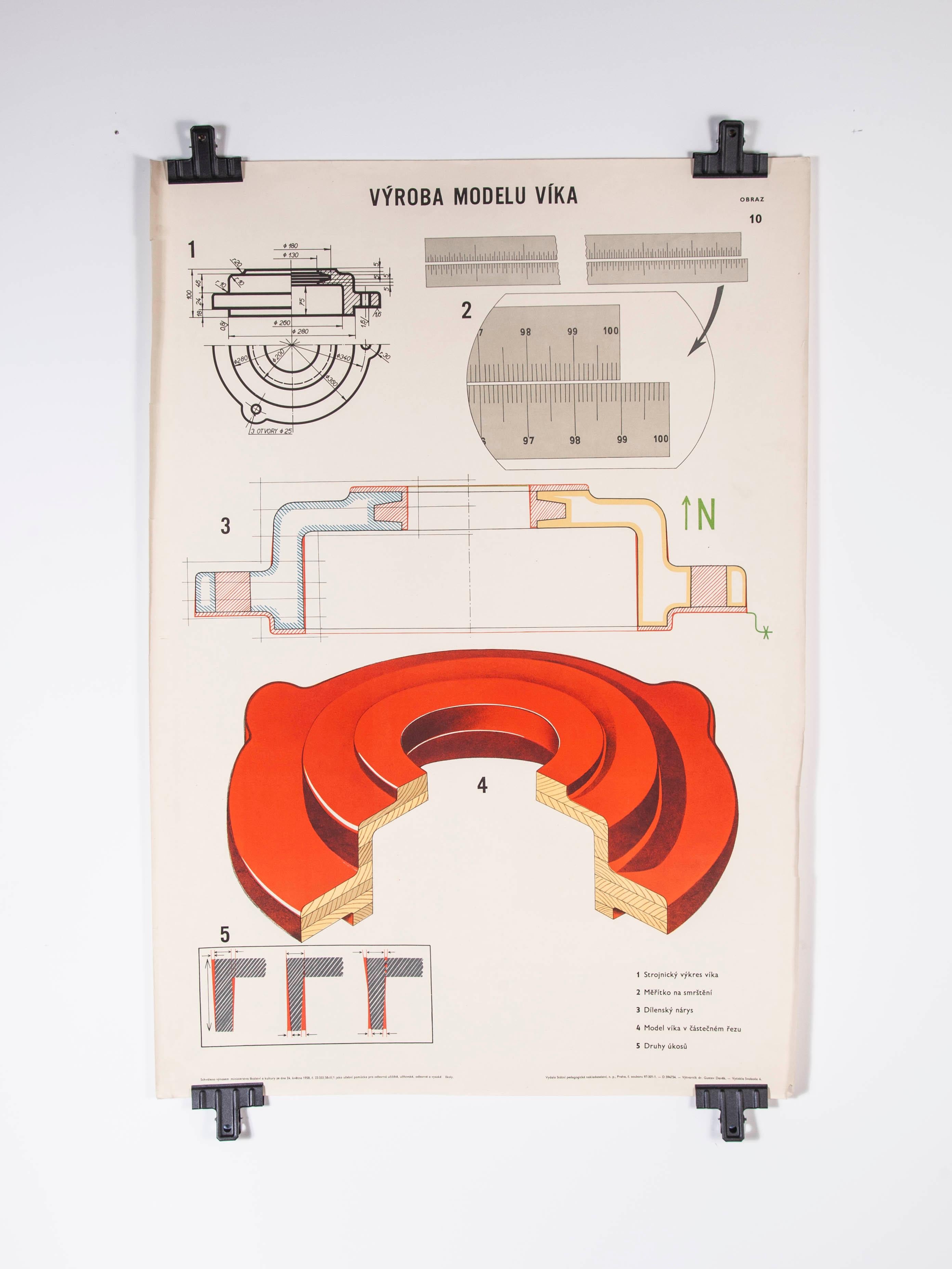 Czech technical industrial drawing – foundry mould engineering poster – 9

Sourced from an old engineering workshop in the Czech Republic, an amazing series of technical Industrial drawings explaining the process of sand casting and creating the
