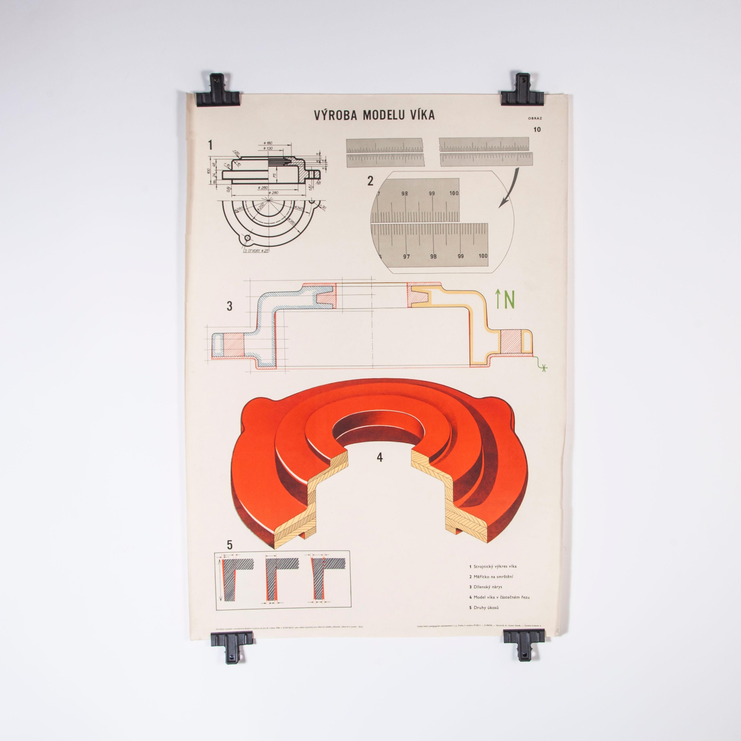 Czech Technical Industrial Drawing, Foundry Mould Engineering Poster, 9 In Good Condition In Hook, Hampshire