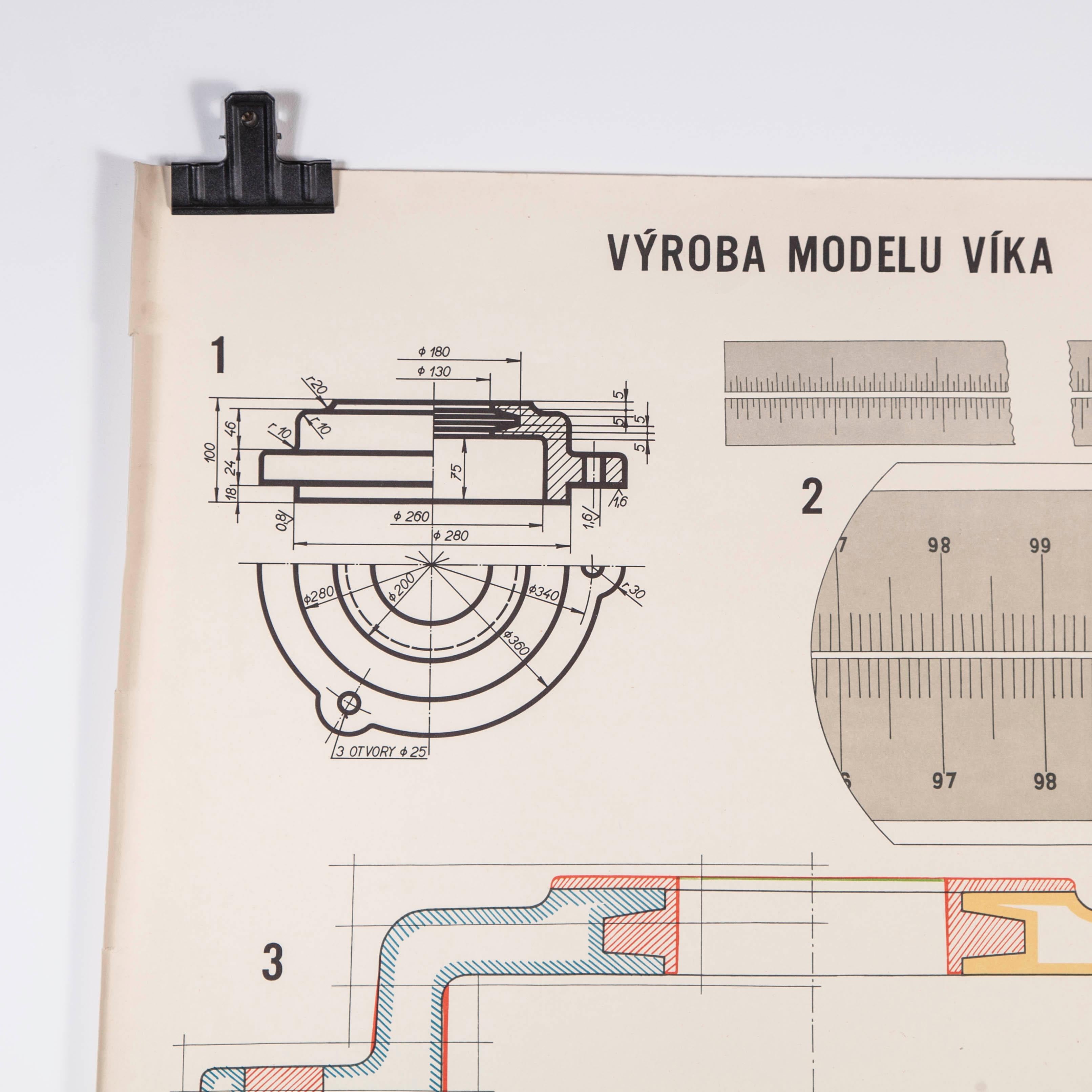 Czech Technical Industrial Drawing, Foundry Mould Engineering Poster, 9 1