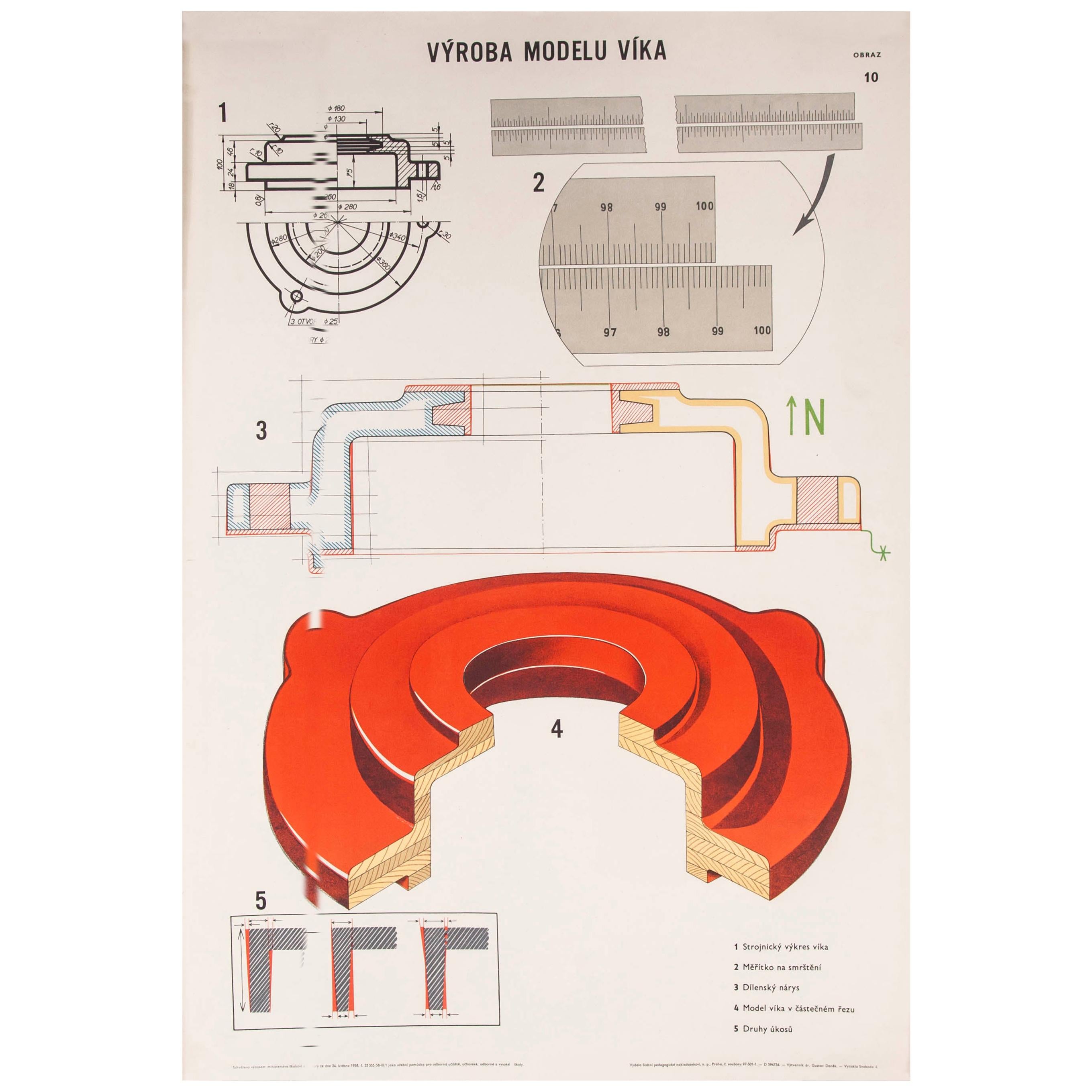 Czech Technical Industrial Drawing, Foundry Mould Engineering Poster, 9