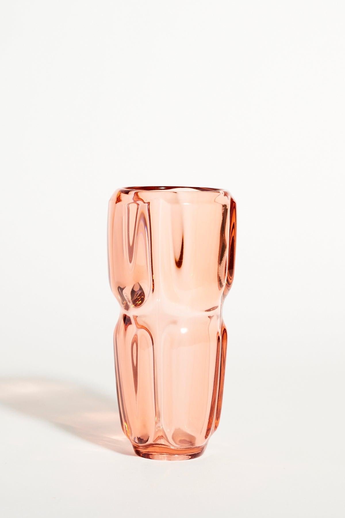 Czech heavy layered glass vase in translucent peach with a rippled watery effect.