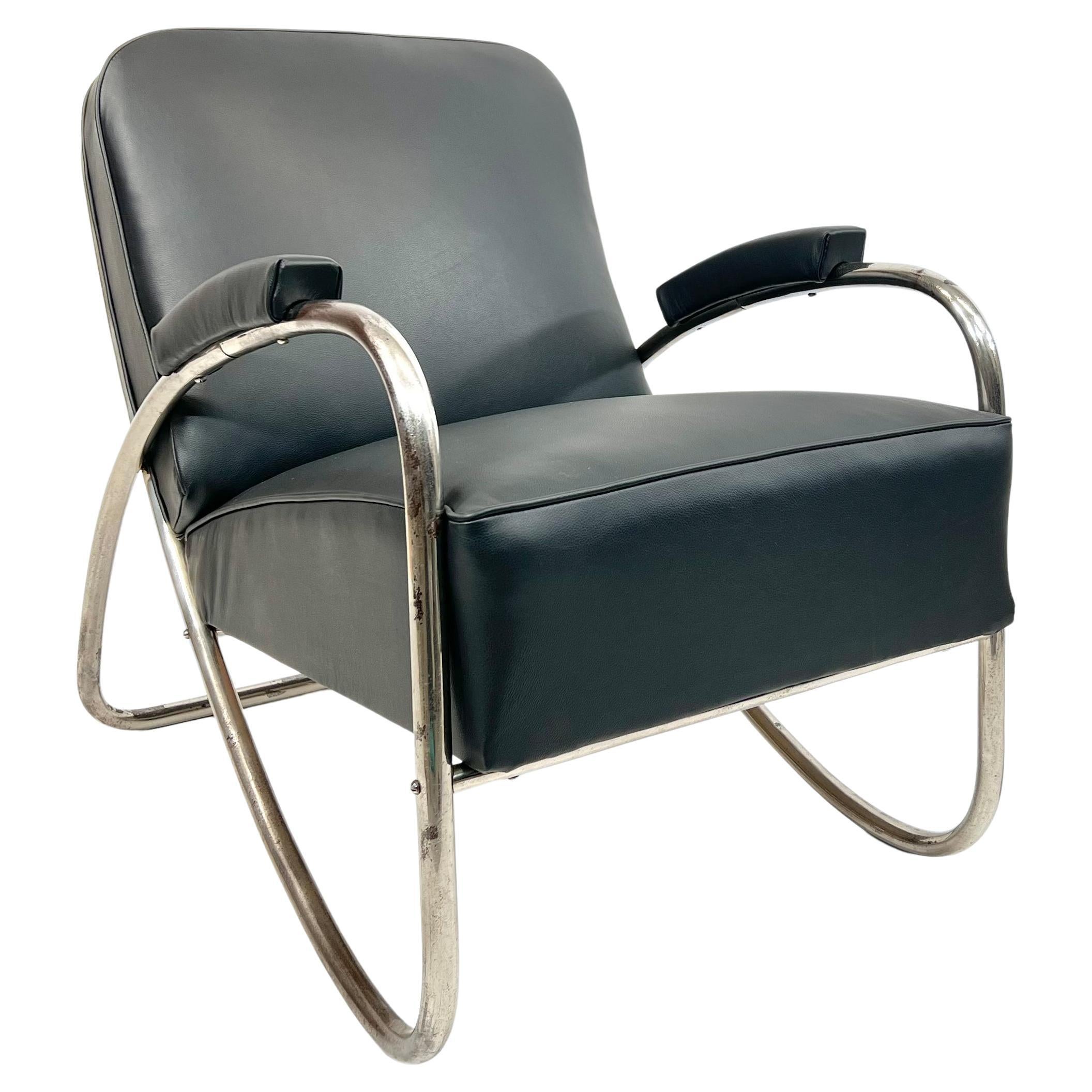 Czech Tubular Steel Lounge Chair Similiar to Model KS 45 by Anton Lorenz, 1930s