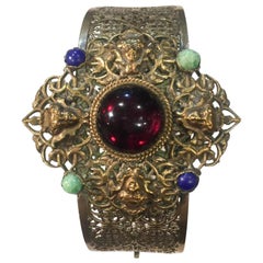 Czech Vintage Filigree Face Gem Bangle 1920s