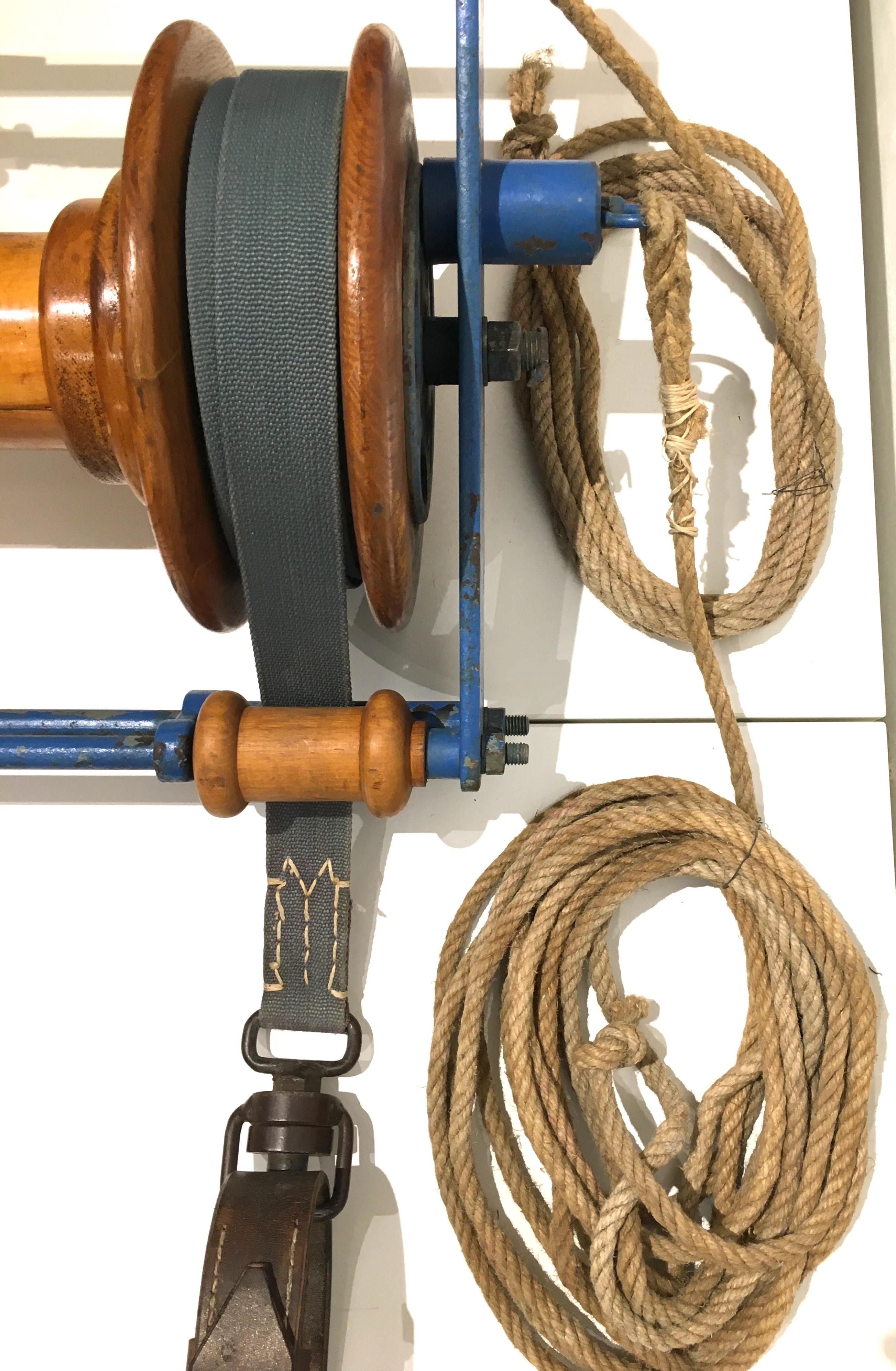 These gymnastics rings from a Czech gym were completely cleaned and the wooden parts restored and is in excellent condition. It can be used for your daily training or as an extravagant decoration. Shipping in a wooden box.