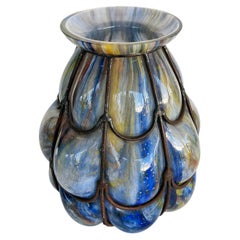 Vase à cage en verre soufflé tchèque Wilhelm Kralik Sohn années 1920