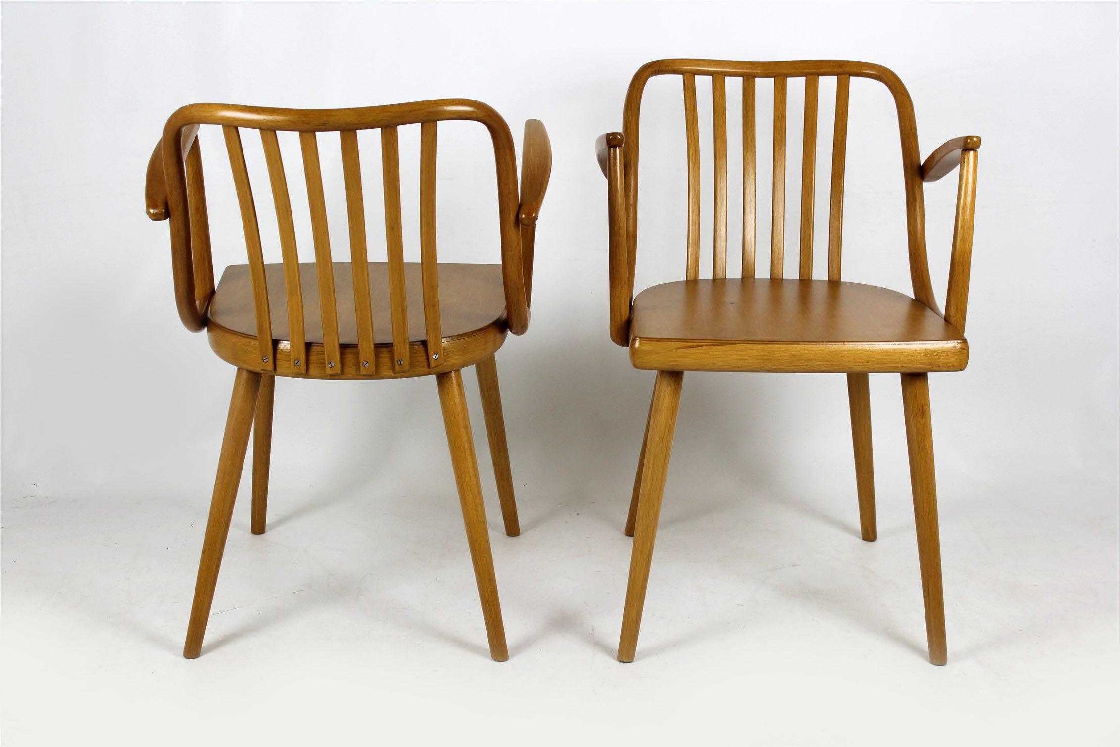 Mid-Century Modern Czech Wooden Armchairs by Antonin Suman for Ton, 1960s, Set of Two