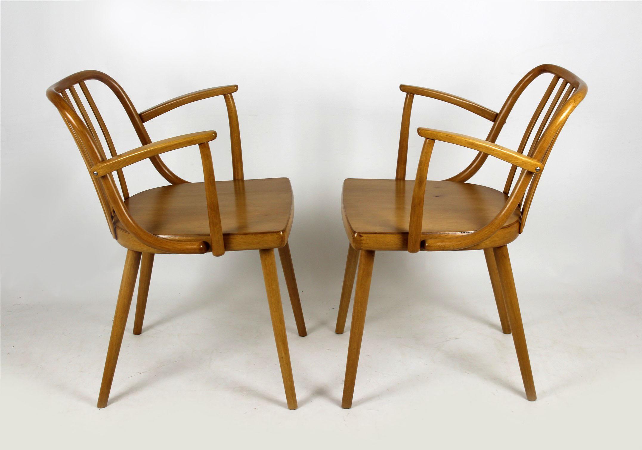 Czech Wooden Armchairs by Antonin Suman for Ton, 1960s, Set of Two In Excellent Condition In Żory, PL