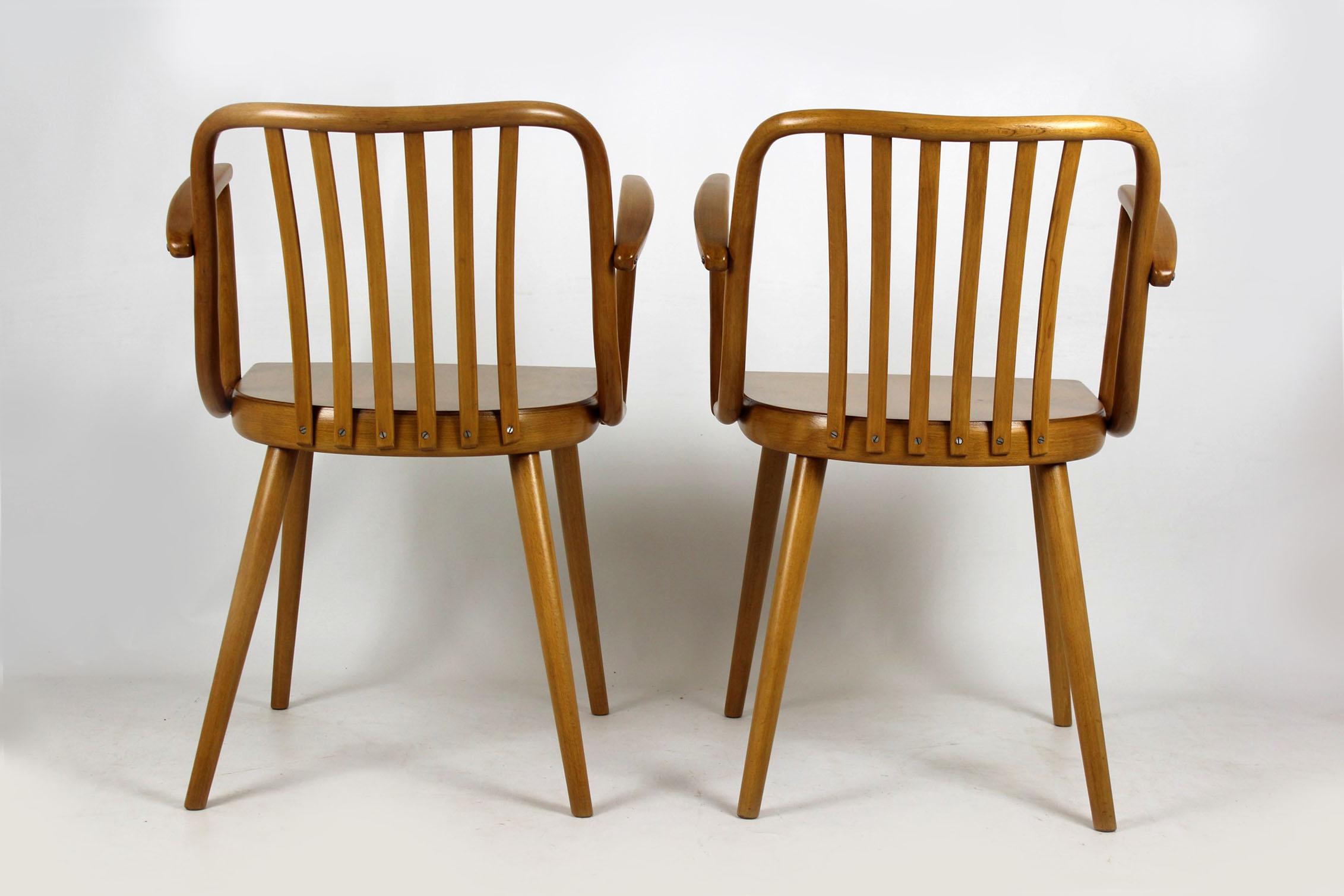 Beech Czech Wooden Armchairs by Antonin Suman for Ton, 1960s, Set of Two