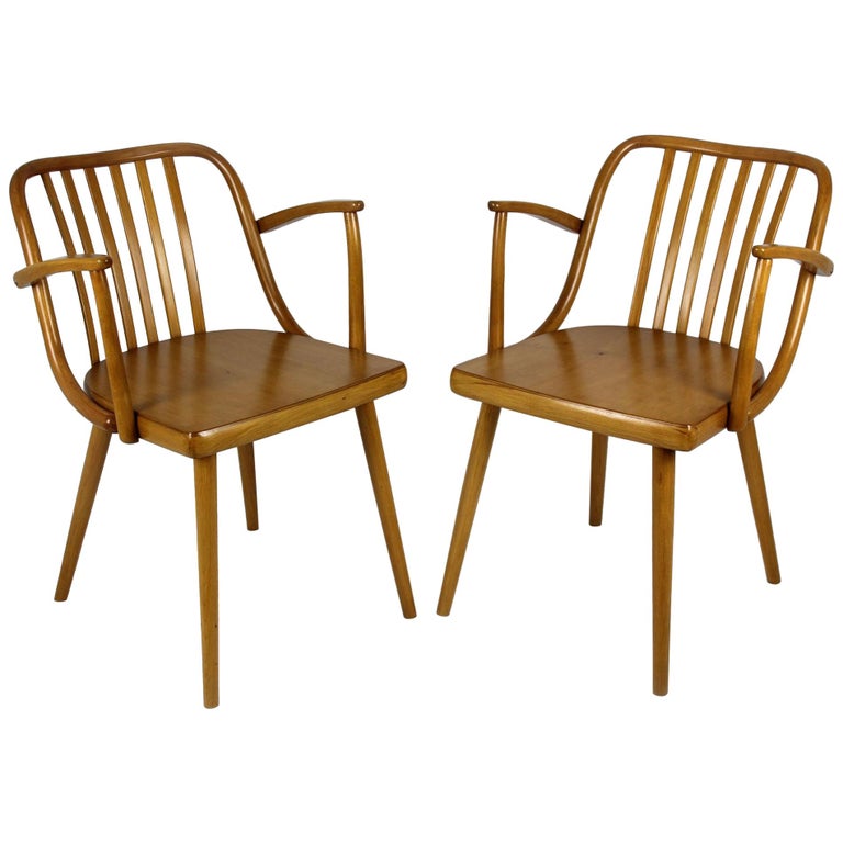 Czech Wooden Armchairs By Antonin Suman For Ton 1960s Set Of Two
