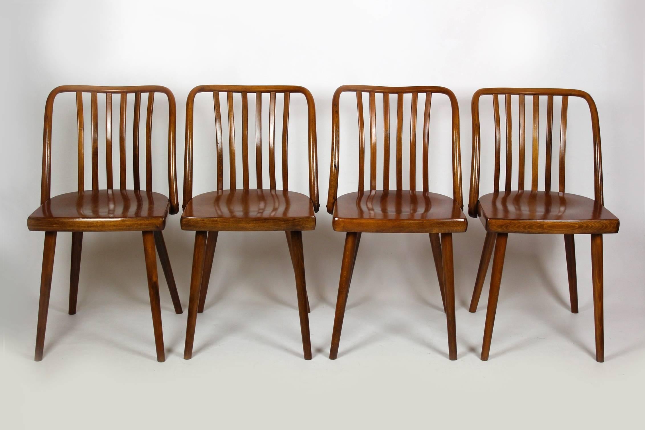 Mid-Century Modern Czech Wooden Chairs by Antonin Suman for TON, 1960s, Set of Four